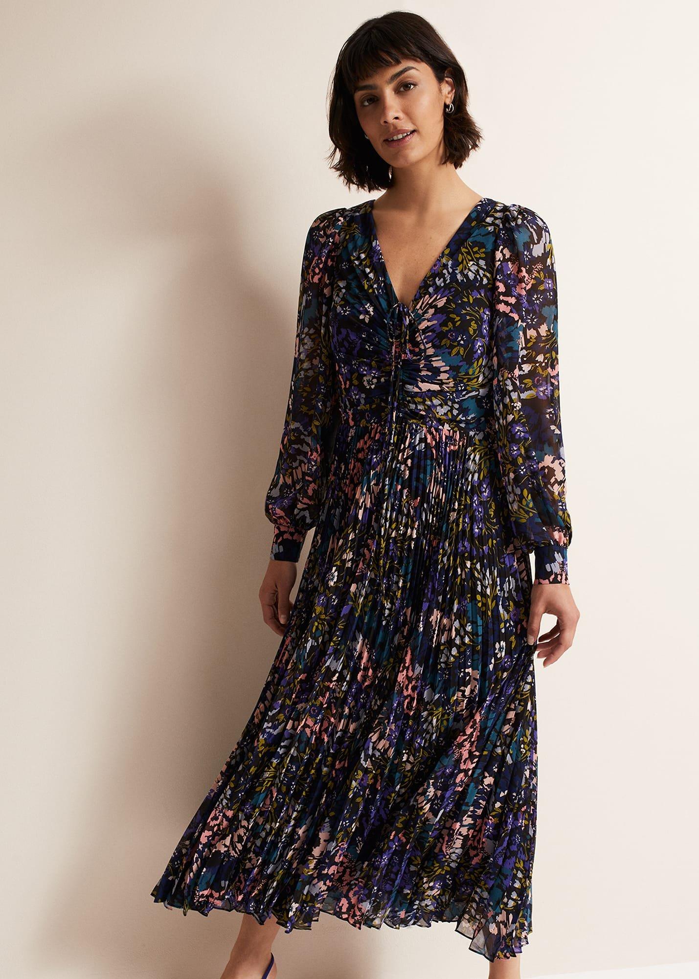 Kindra Floral Pleated Midi Dress