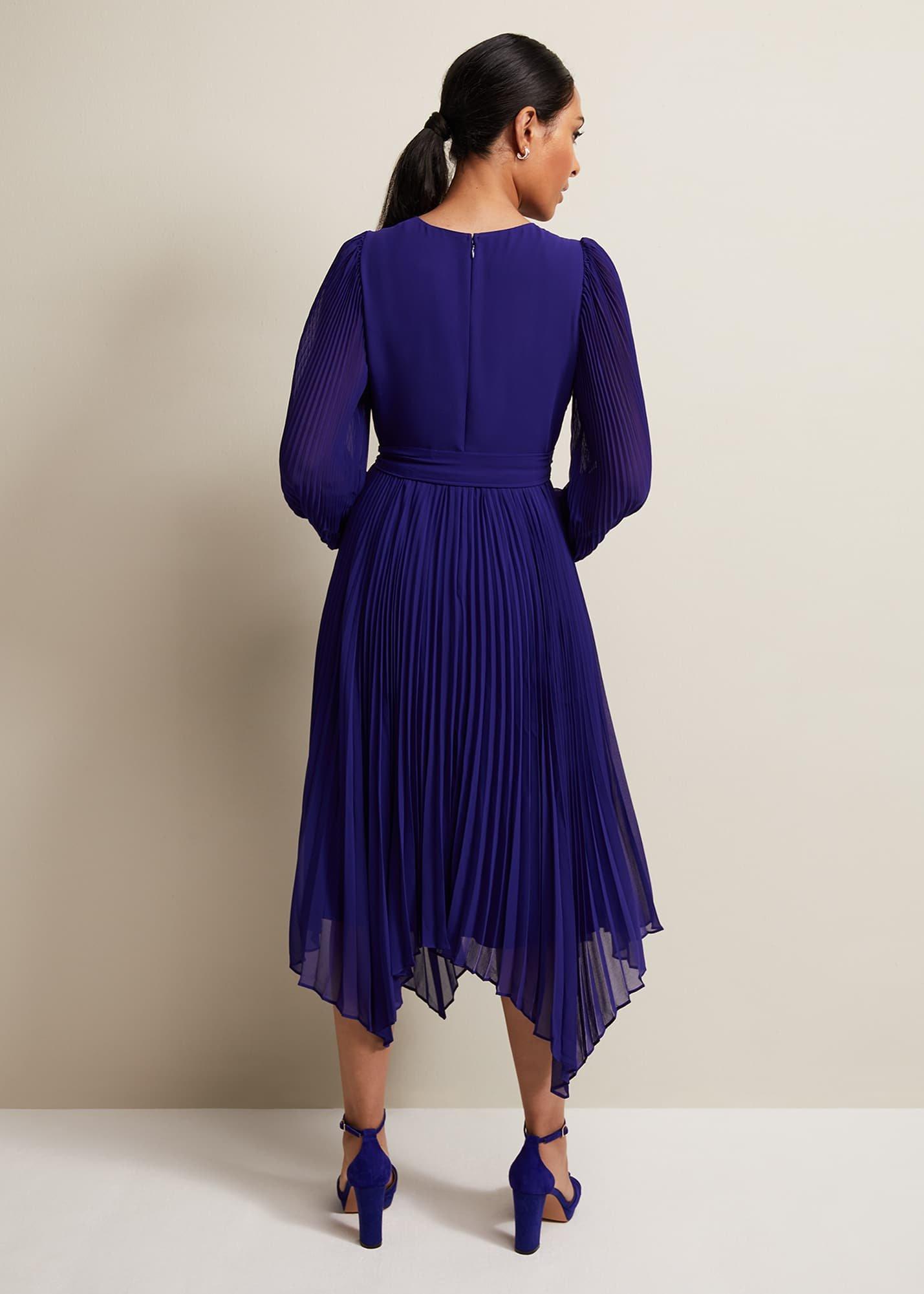 Petite Petra Blue Pleated Midi Dress