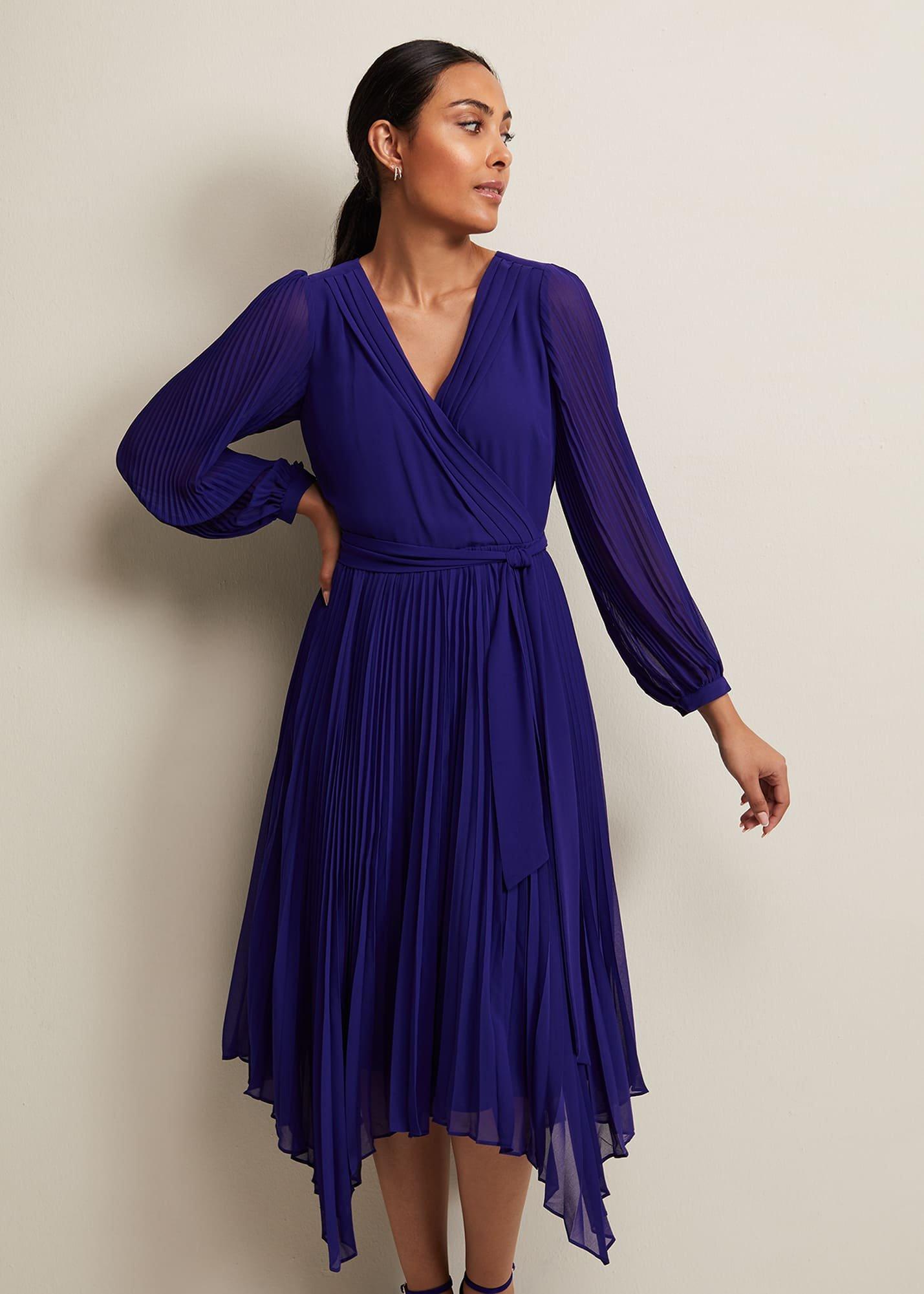 Petite Petra Blue Pleated Midi Dress