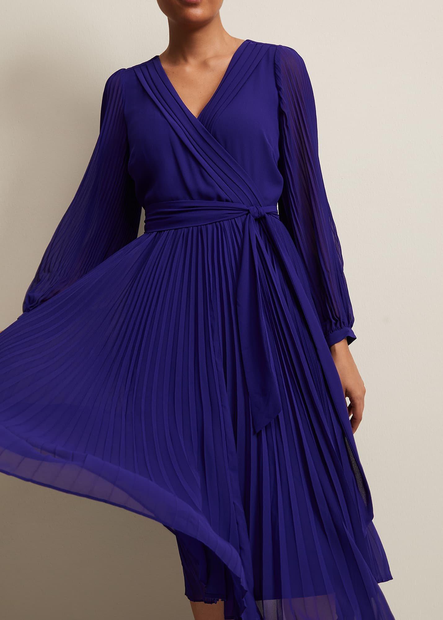 Petite Petra Blue Pleated Midi Dress