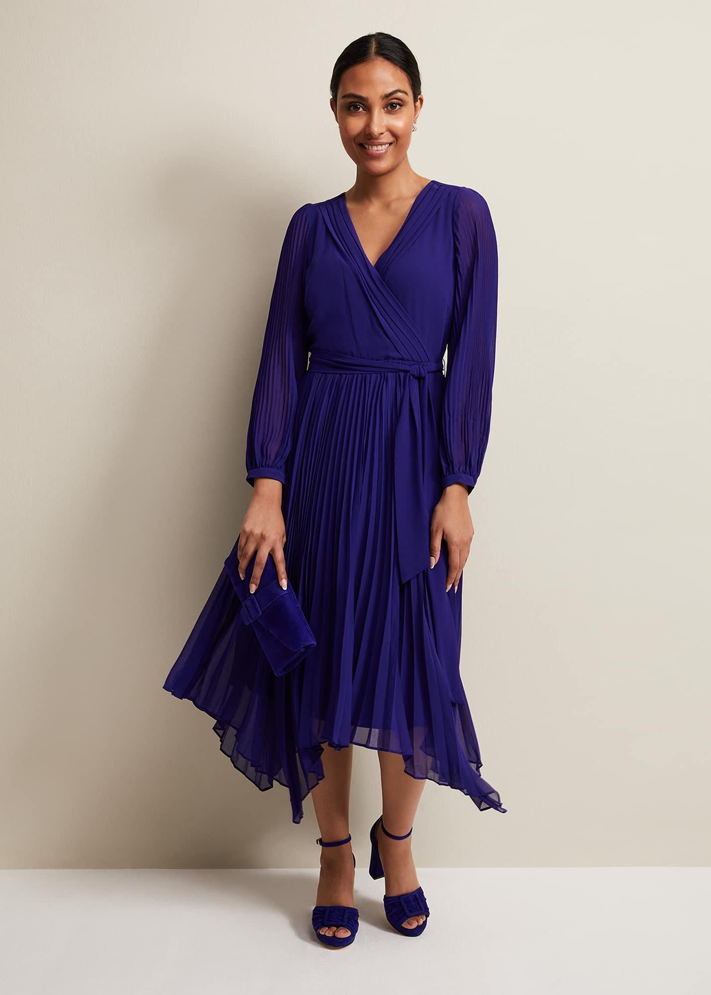 Petite Petra Blue Pleated Midi Dress