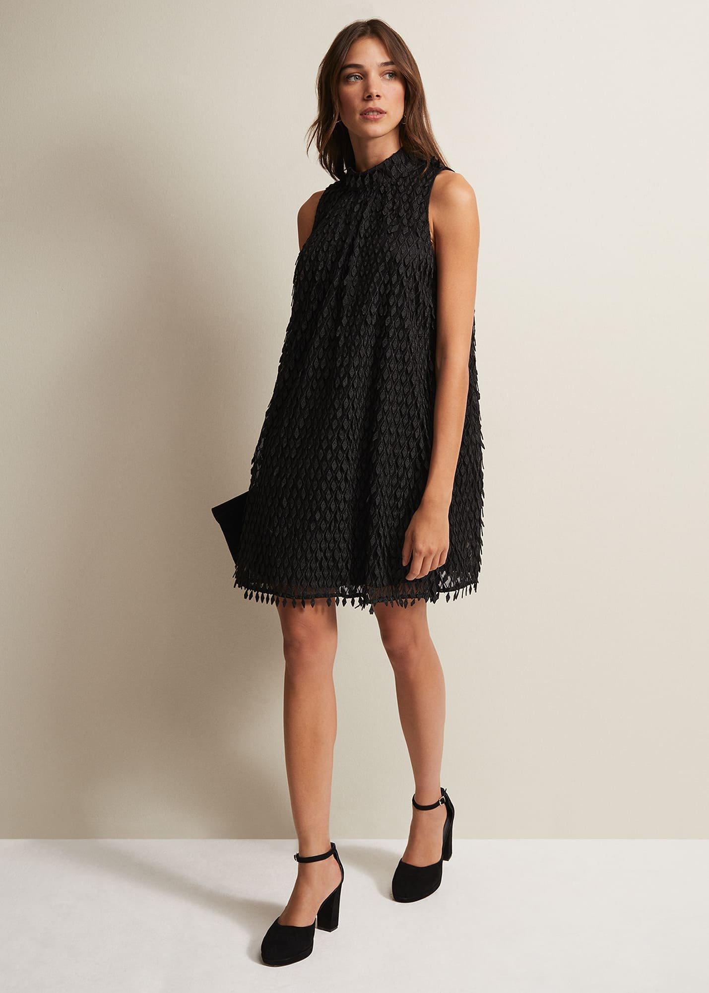 Zafia Black Shift Mini Dress