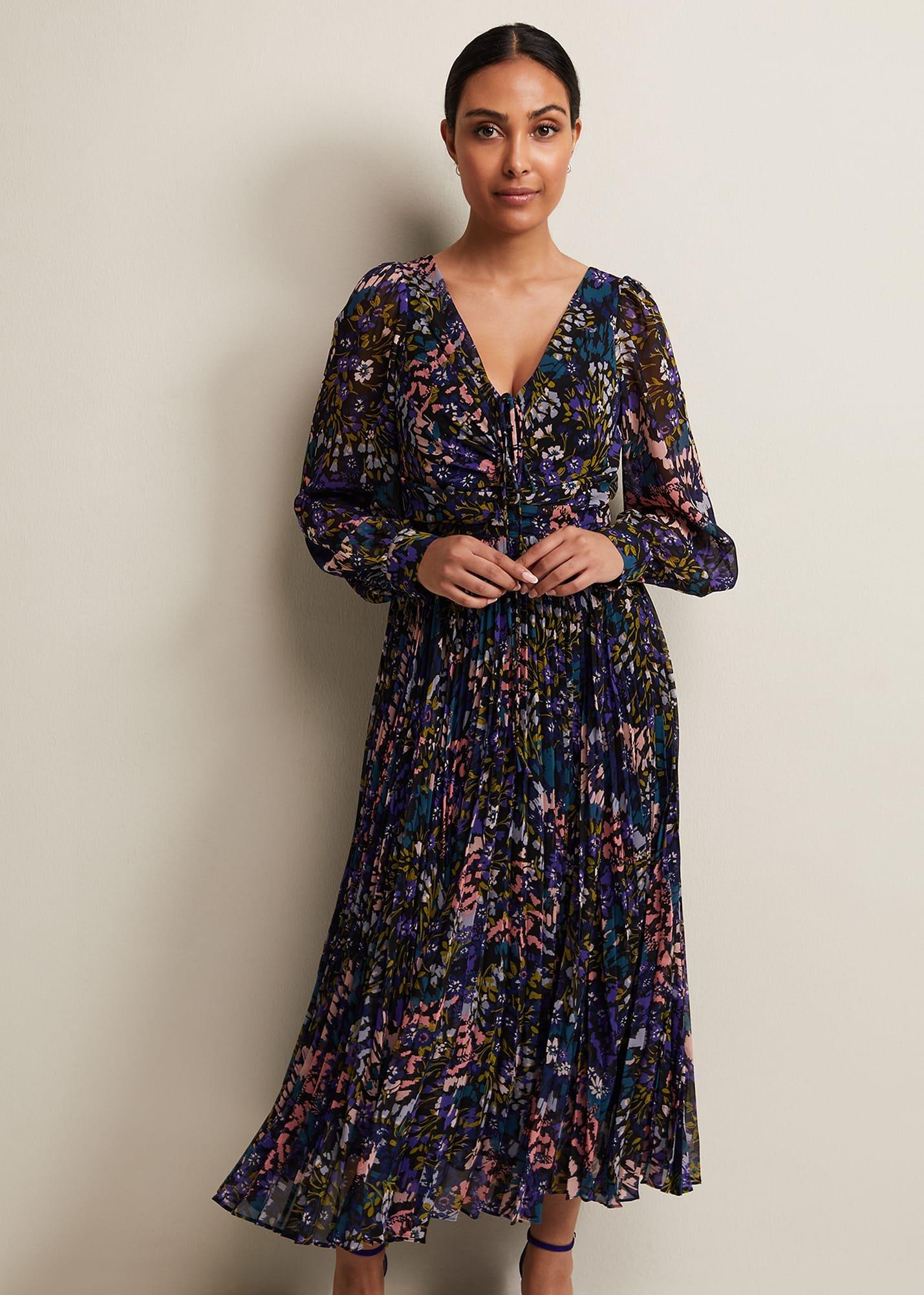 Petite Kindra Floral Pleated Midi Dress