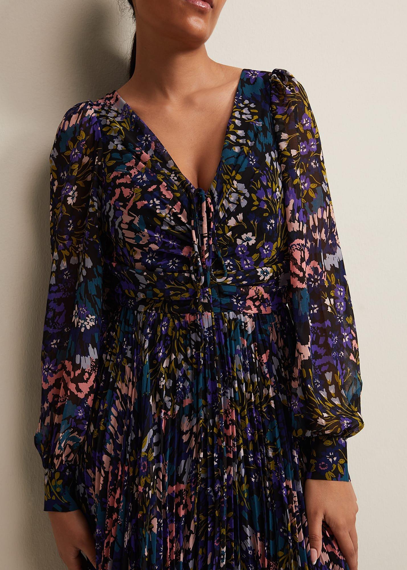 Petite Kindra Floral Pleated Midi Dress