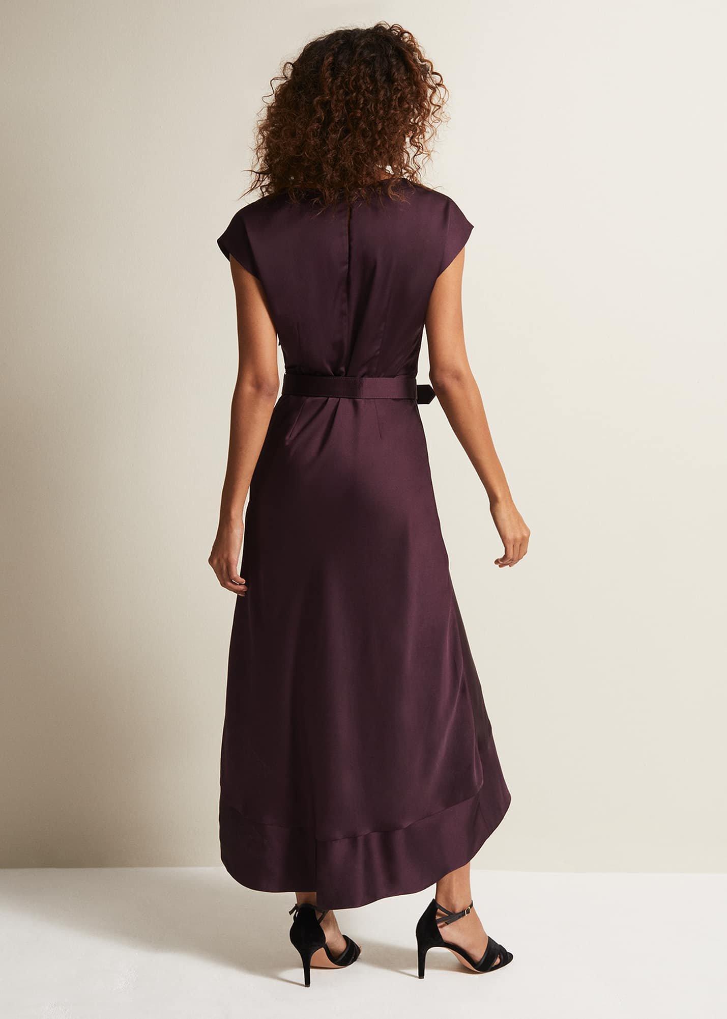 Sabrianna Burgundy Satin Midi Dress |