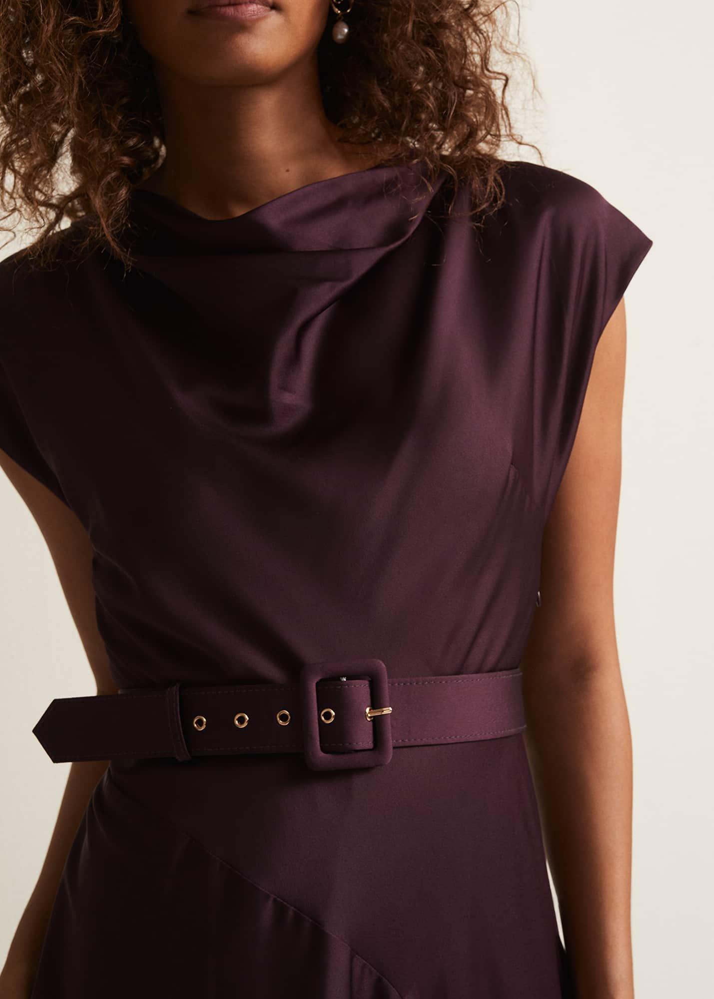 Sabrianna Burgundy Satin Midi Dress