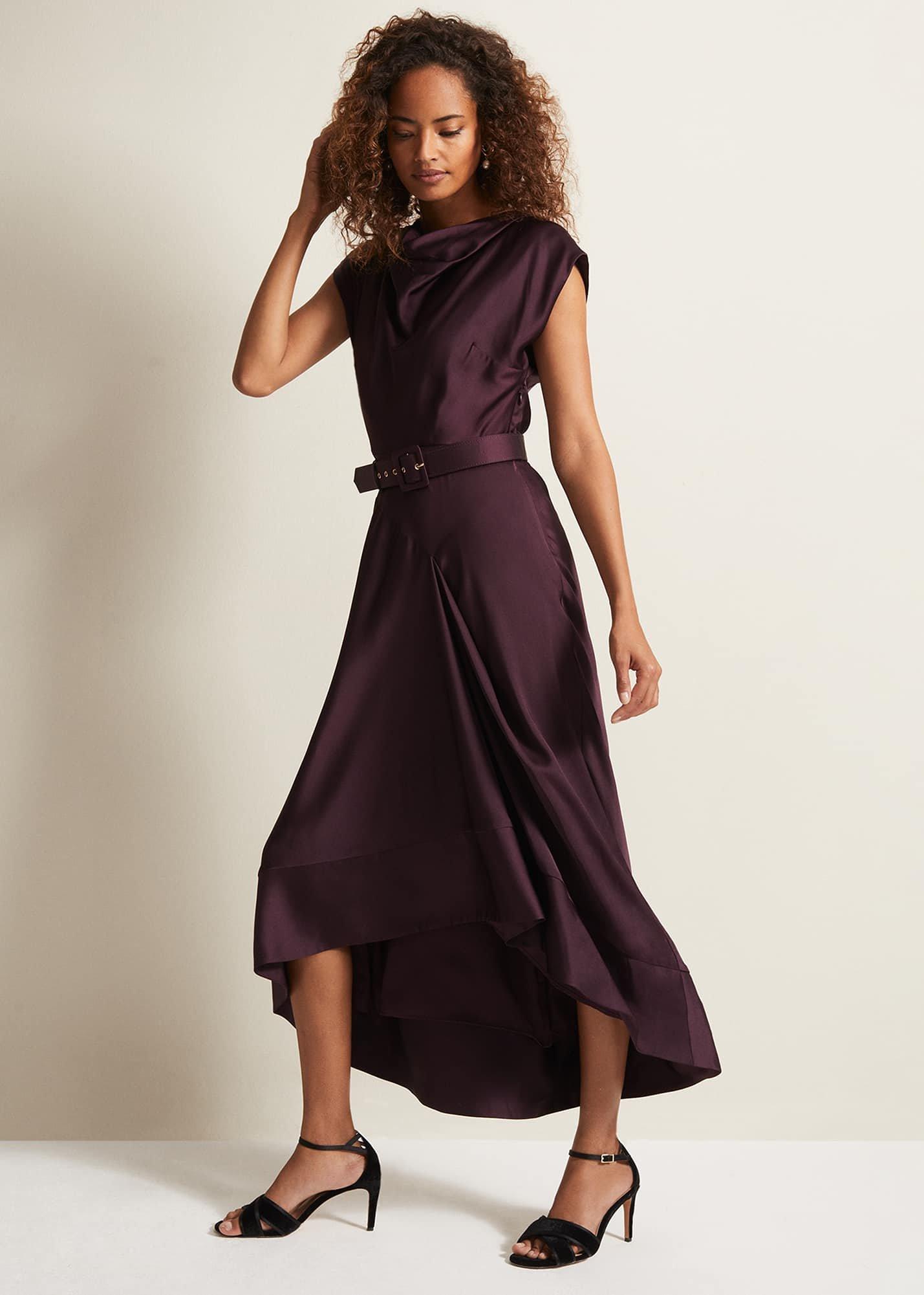 Sabrianna Burgundy Satin Midi Dress