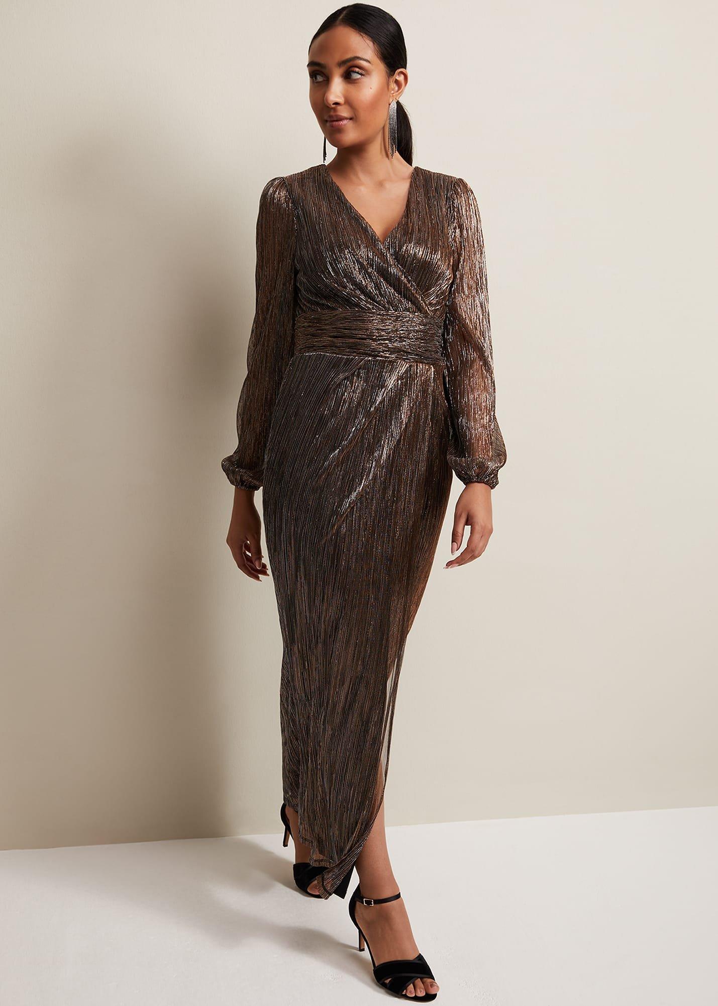 Petite Brielle Bronze Shimmer Maxi Dress