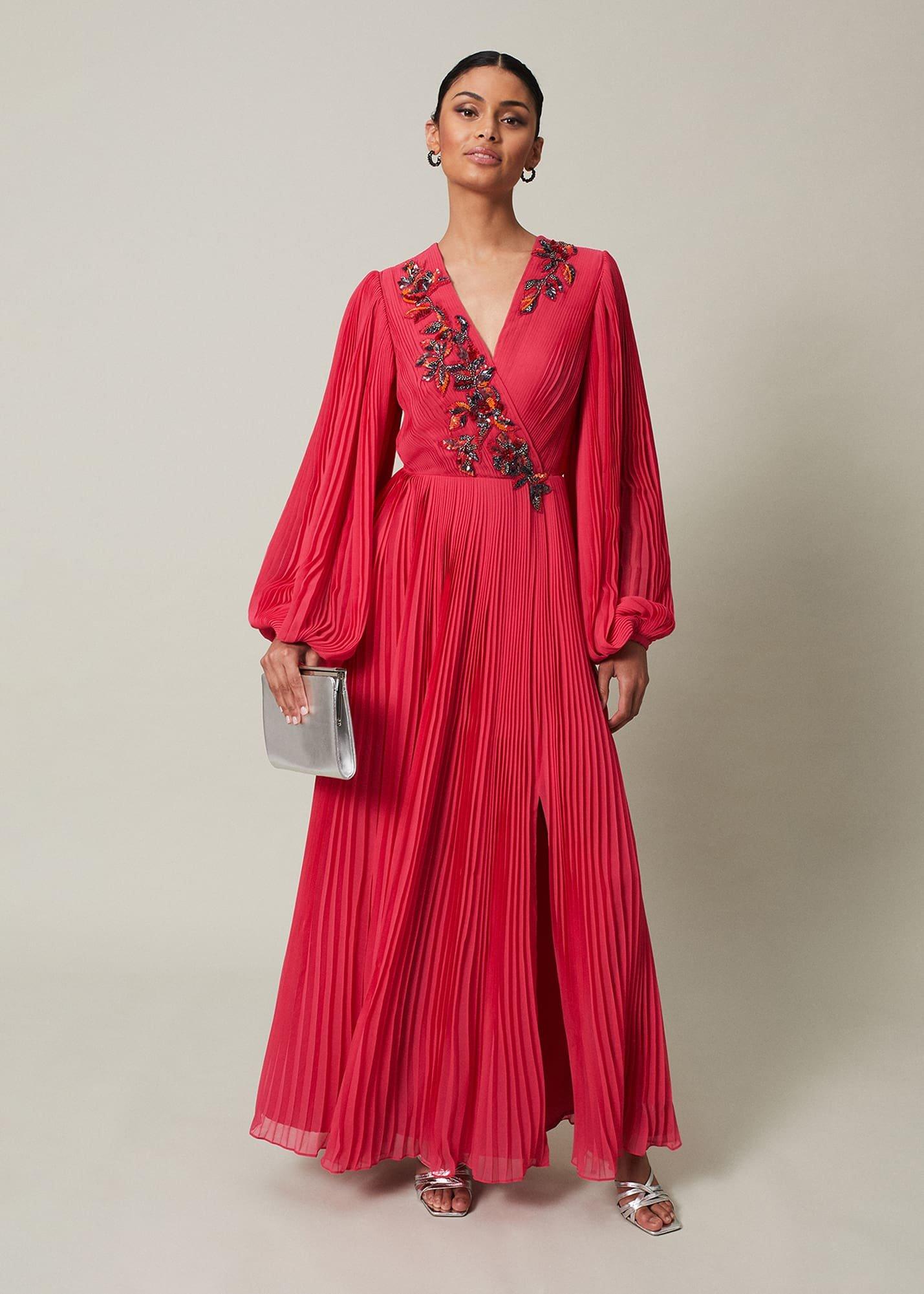 Lillian Pleated Wrap Maxi Dress