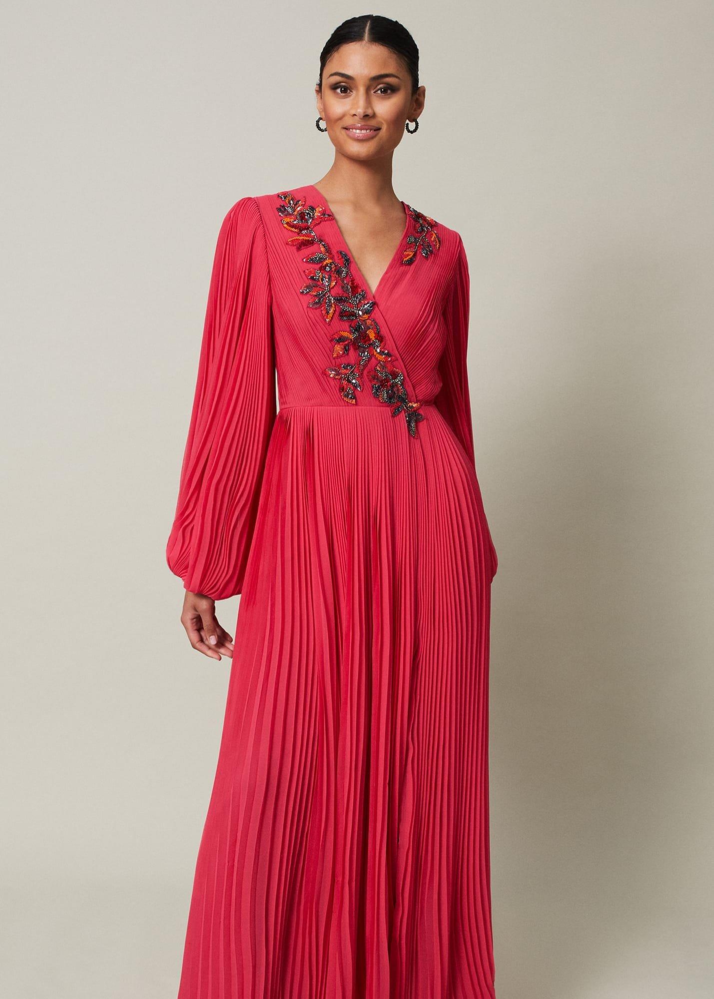 Lillian Pleated Wrap Maxi Dress