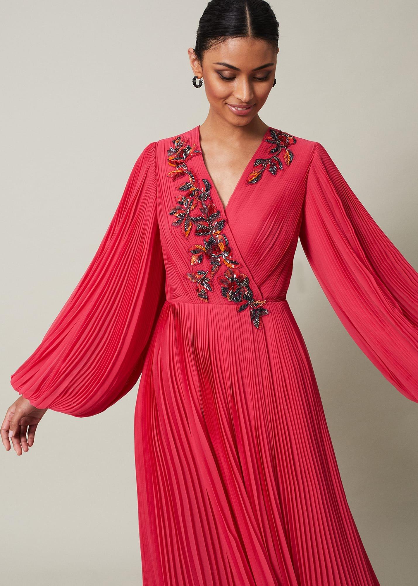 Lillian Pleated Wrap Maxi Dress