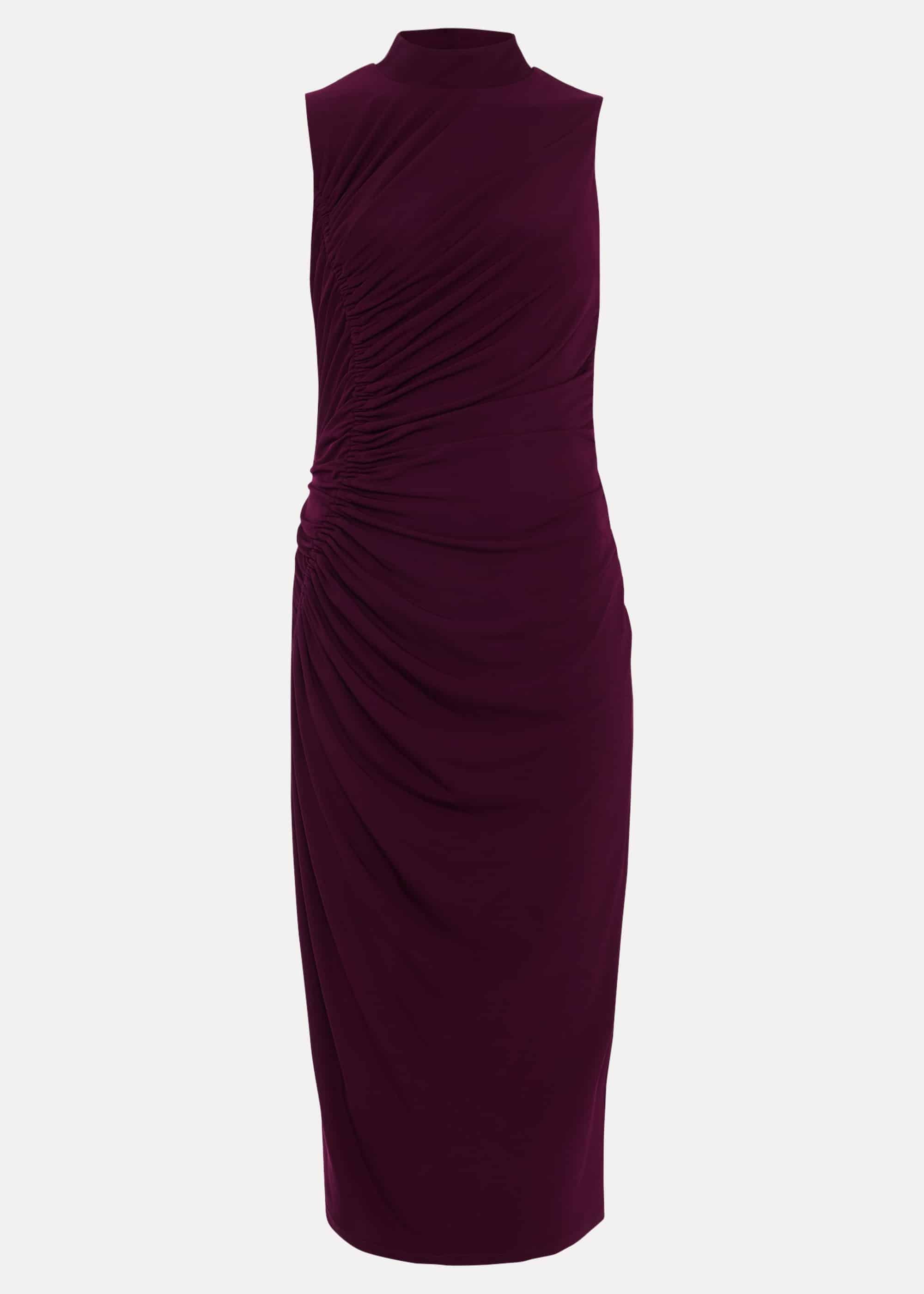 Stefania Burgundy Ruched Midi Dress