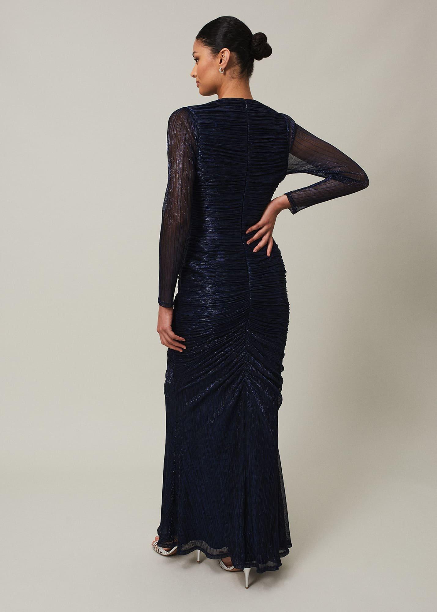 Shannia Blue Ruched Plisse Maxi Dress