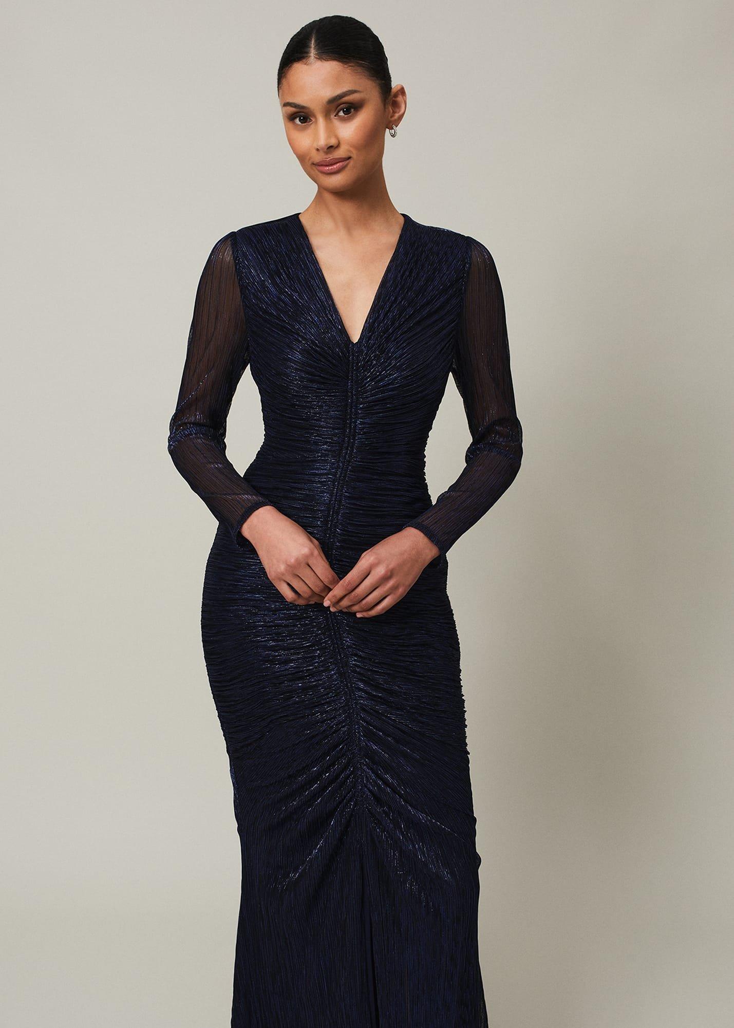 Shannia Blue Ruched Plisse Maxi Dress