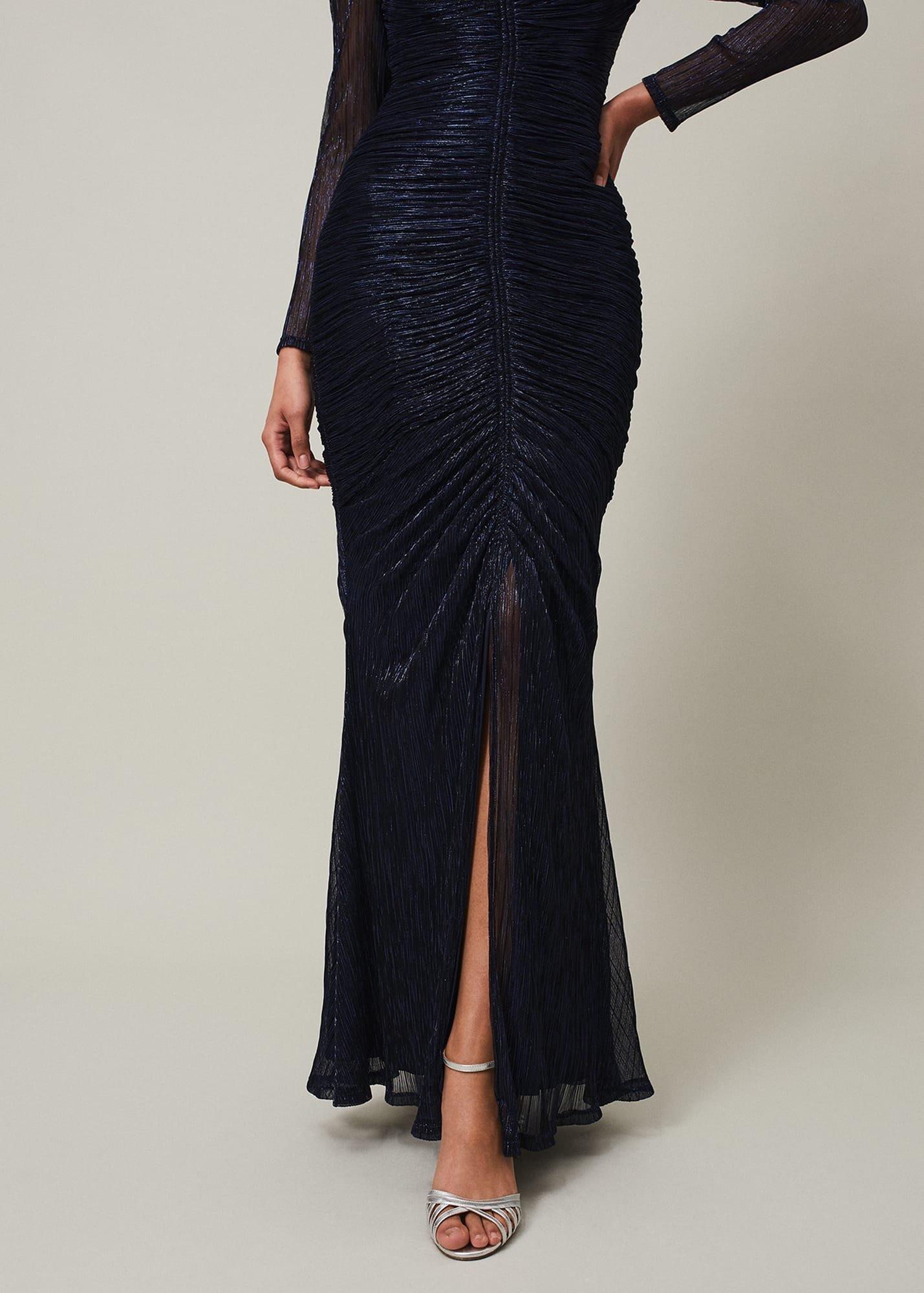 Shannia Blue Ruched Plisse Maxi Dress