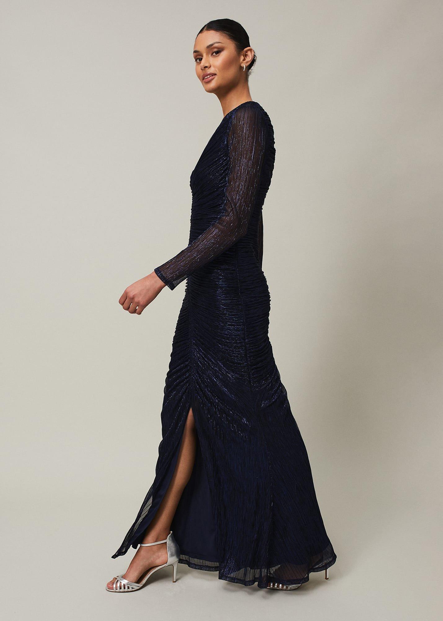 Shannia Blue Ruched Plisse Maxi Dress
