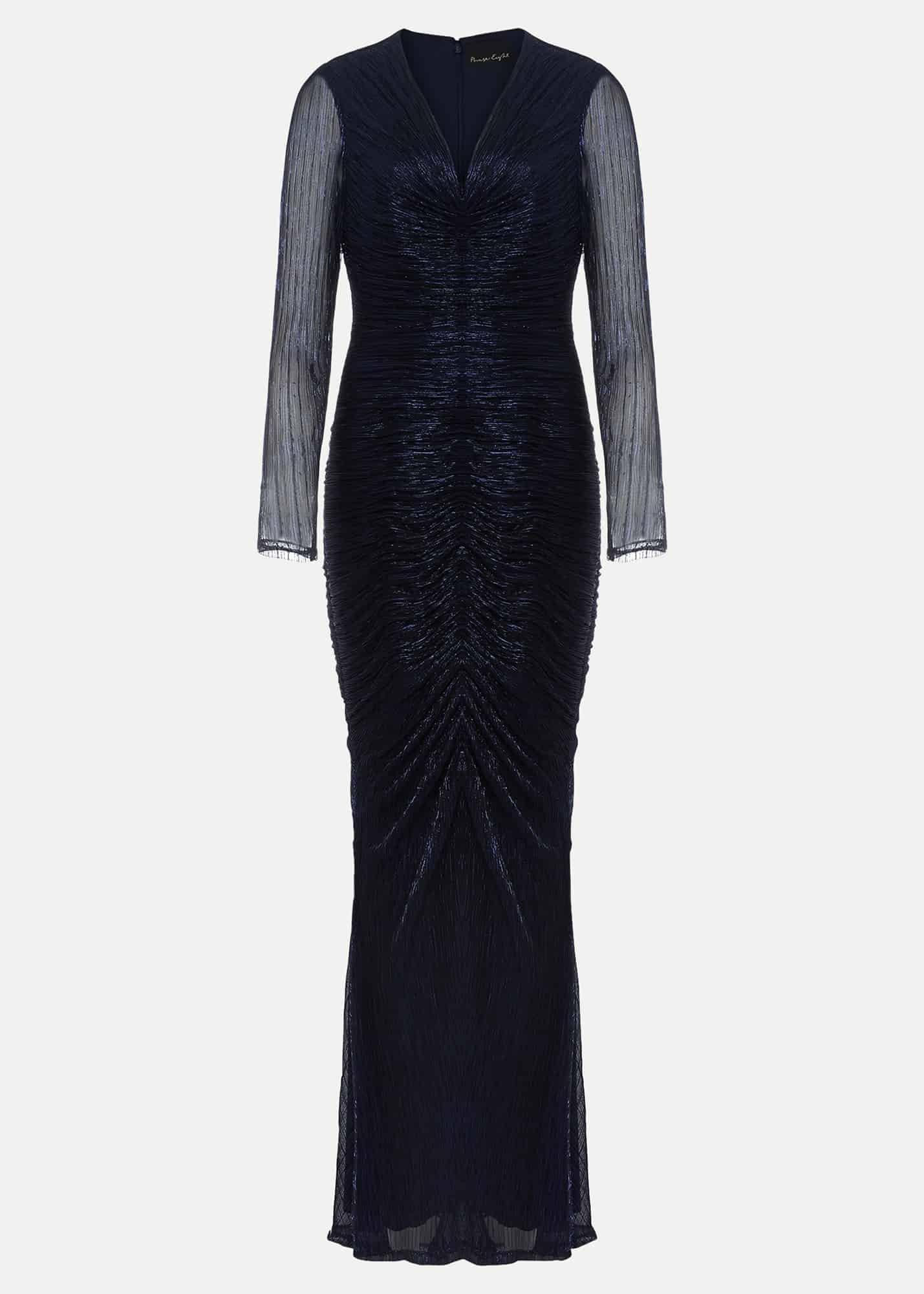 Shannia Blue Ruched Plisse Maxi Dress