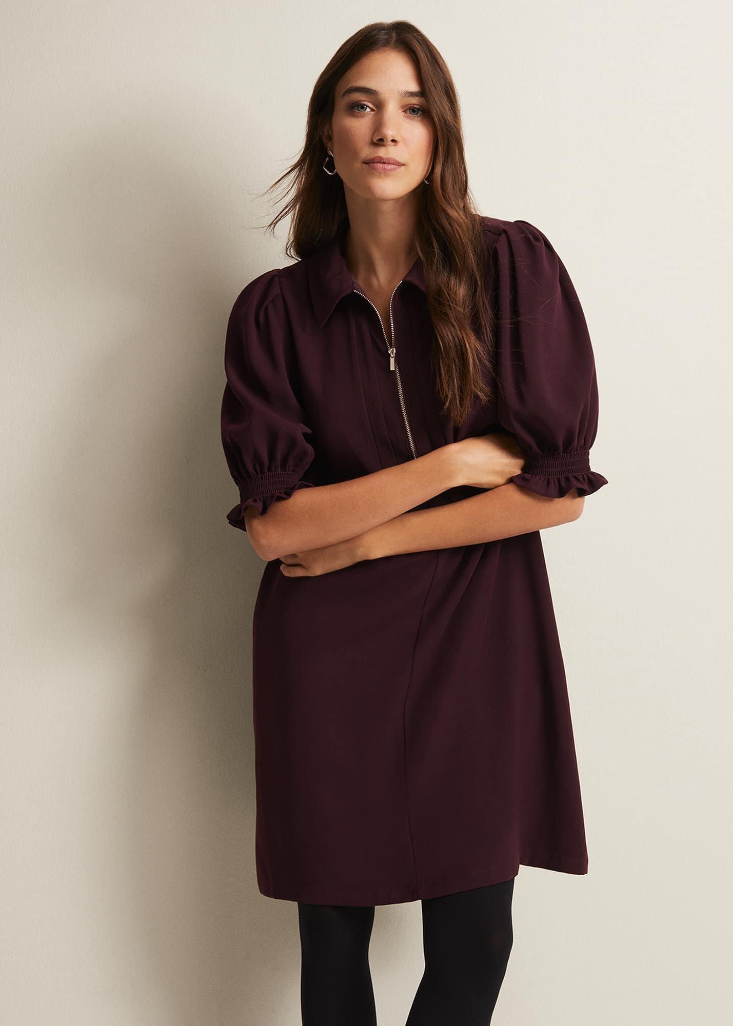 Candice Burgundy Zip Mini Dress