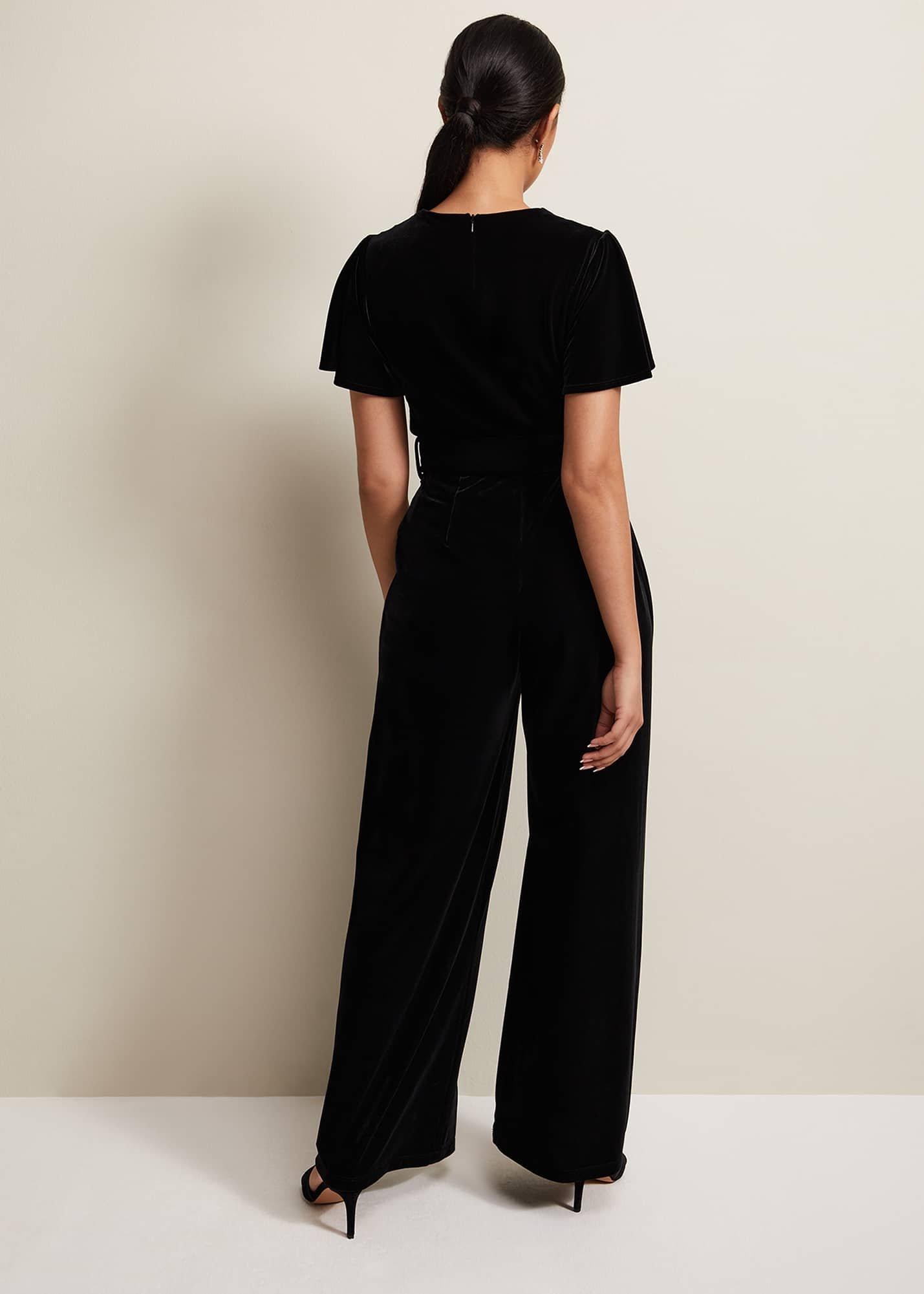 Petite Holly Black Velvet Jumpsuit