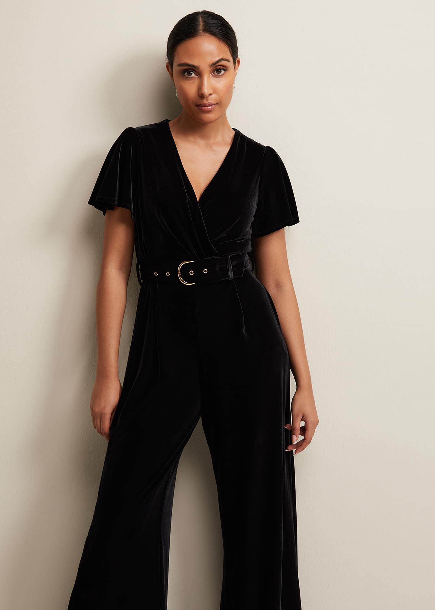 Petite Holly Black Velvet Jumpsuit