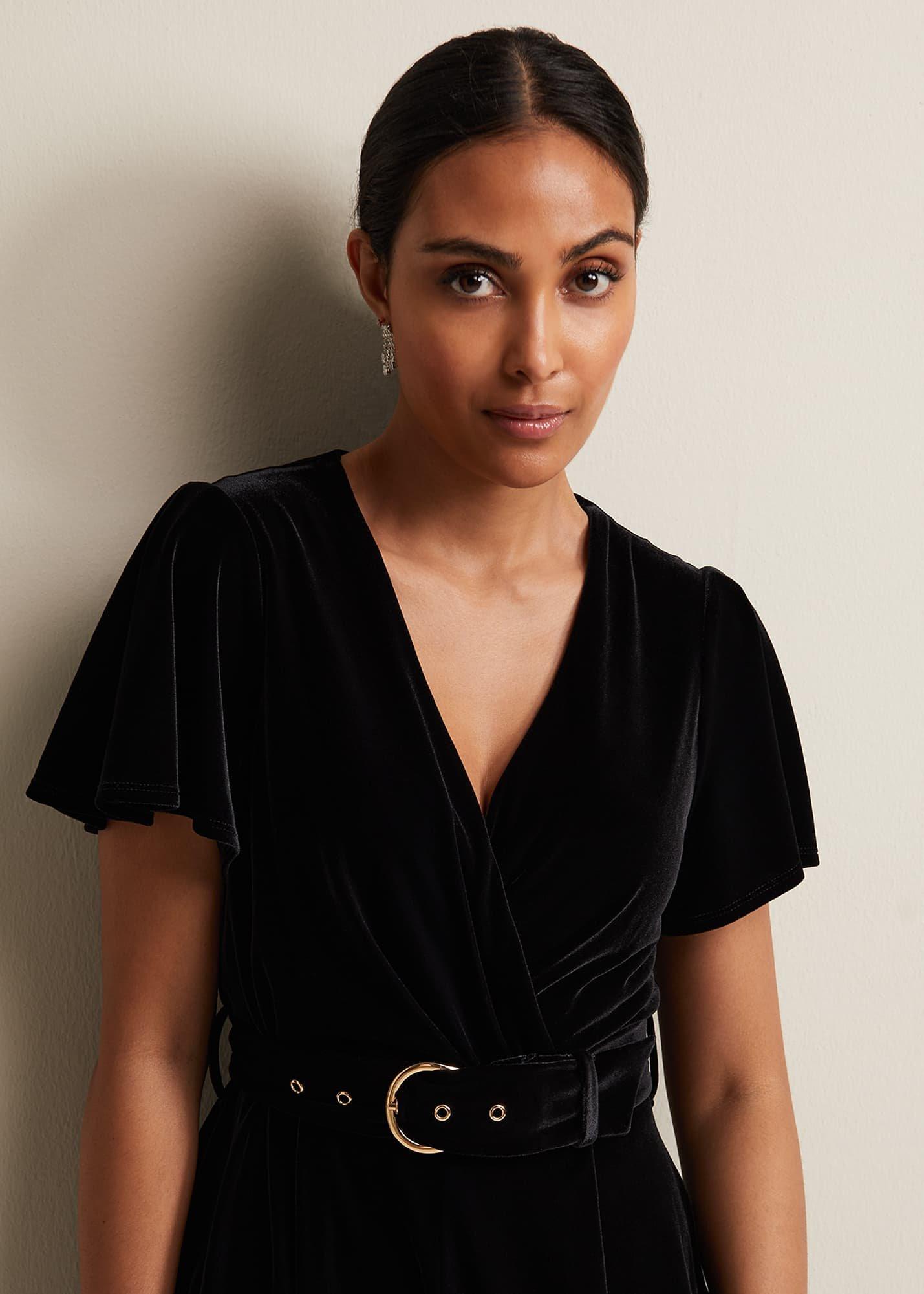 Petite Holly Black Velvet Jumpsuit