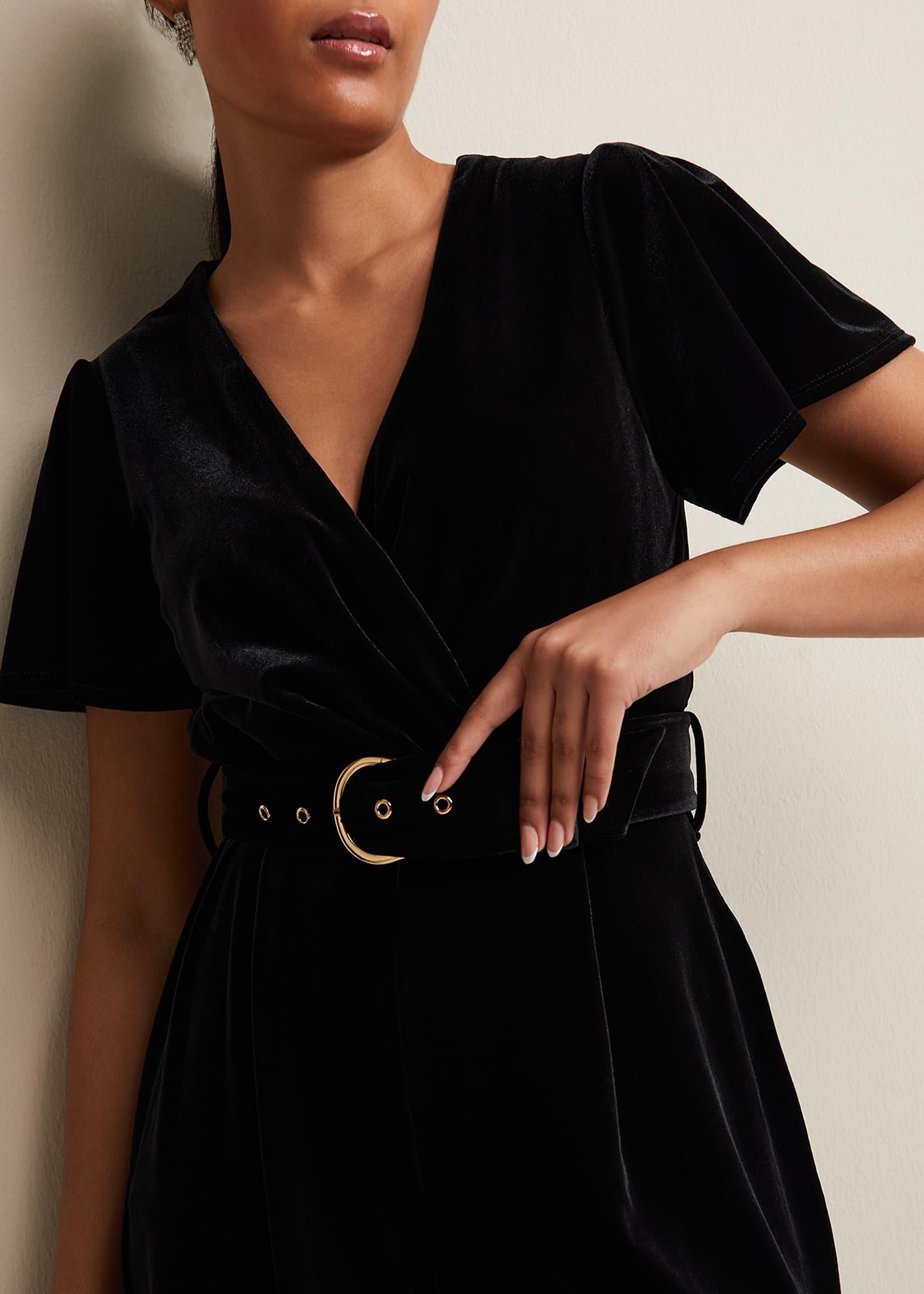 Petite Holly Black Velvet Jumpsuit