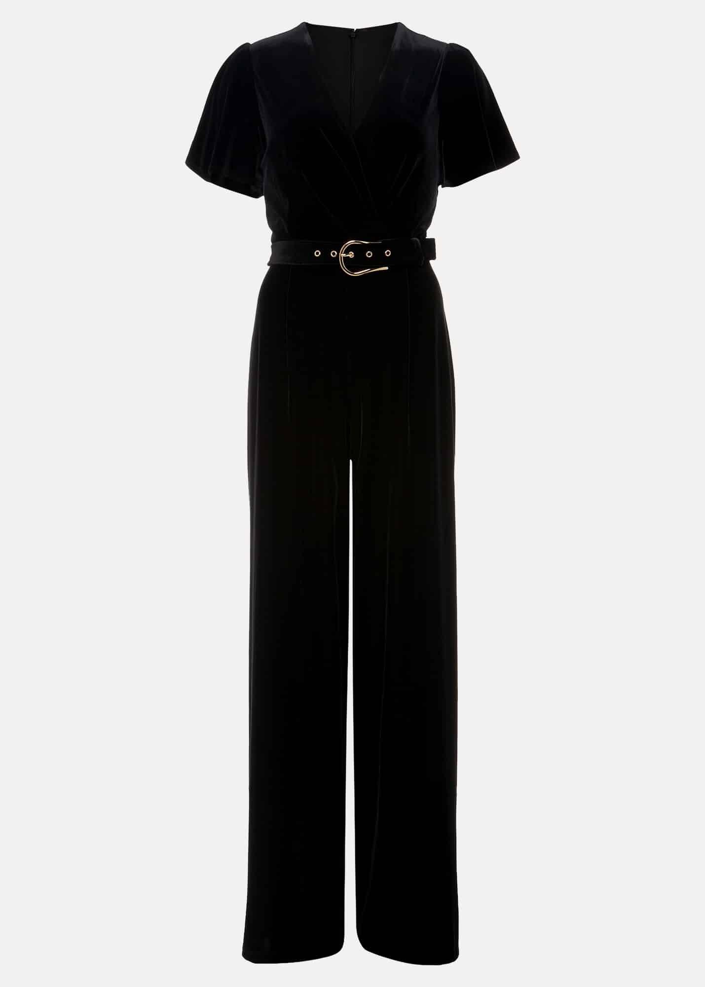 Petite Holly Black Velvet Jumpsuit