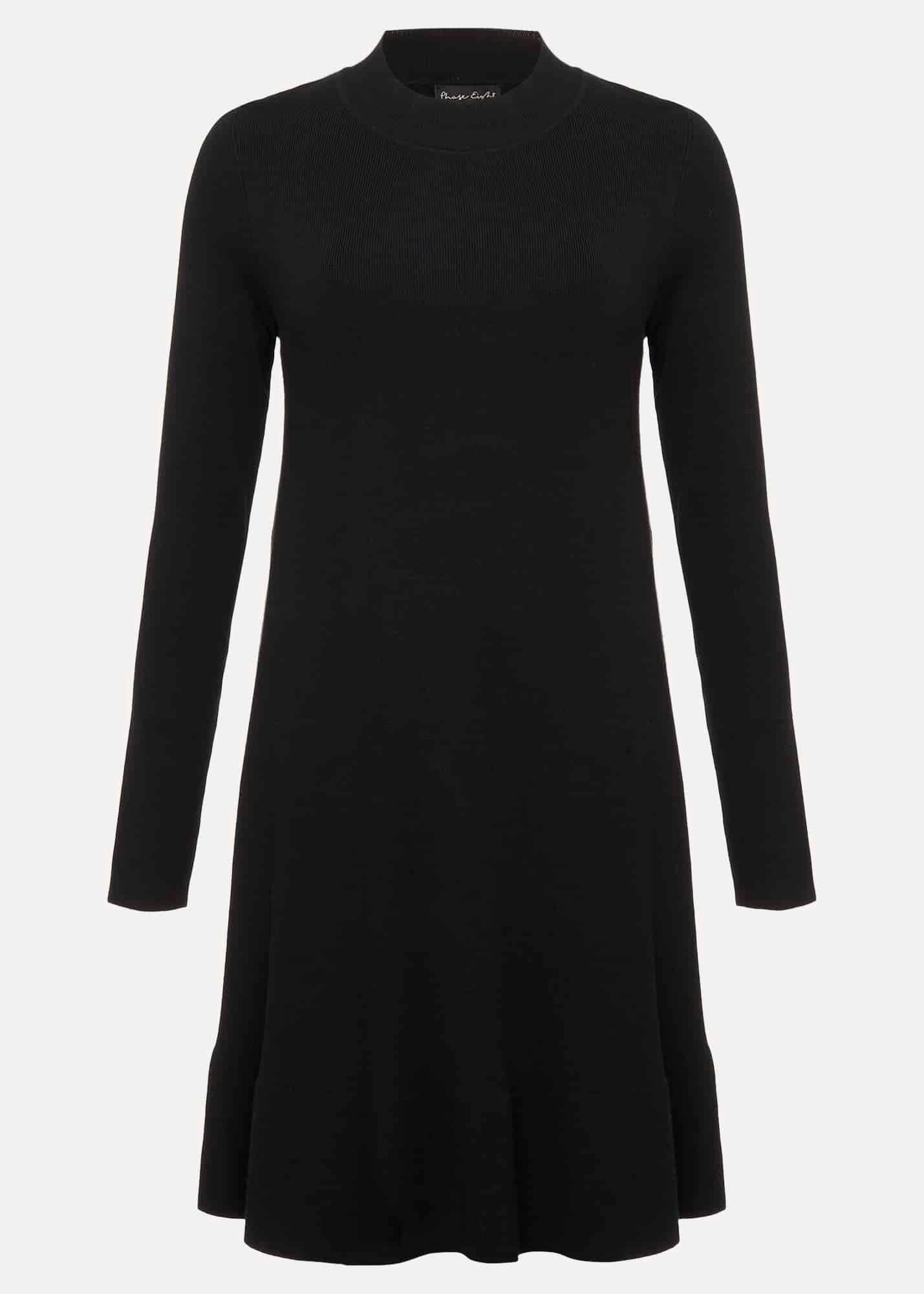 Black Fine Knit Mini Dress with Long Sleeves | Phase Eight | Phase