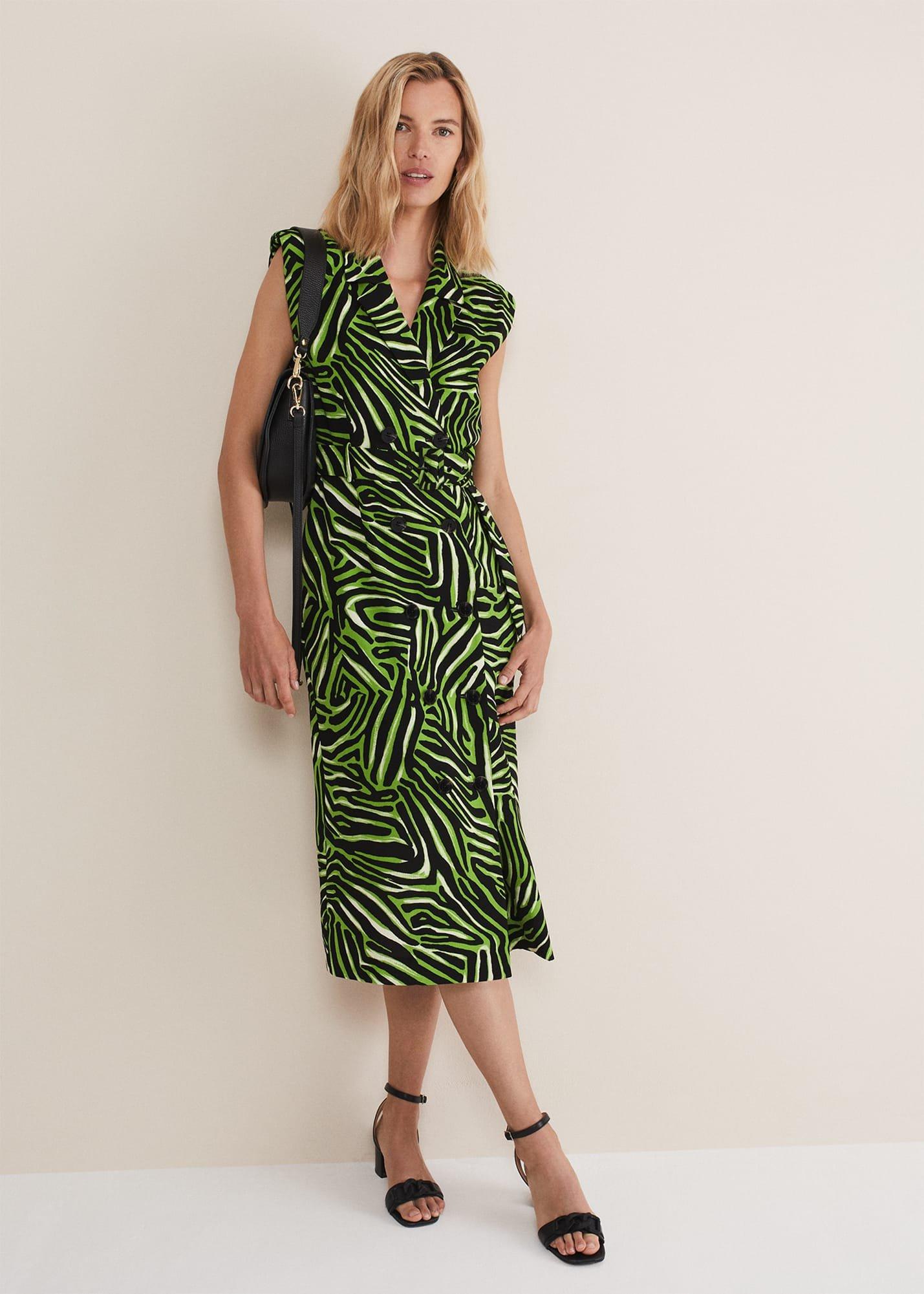 Trinny Zebra Print Trench Midi Dress