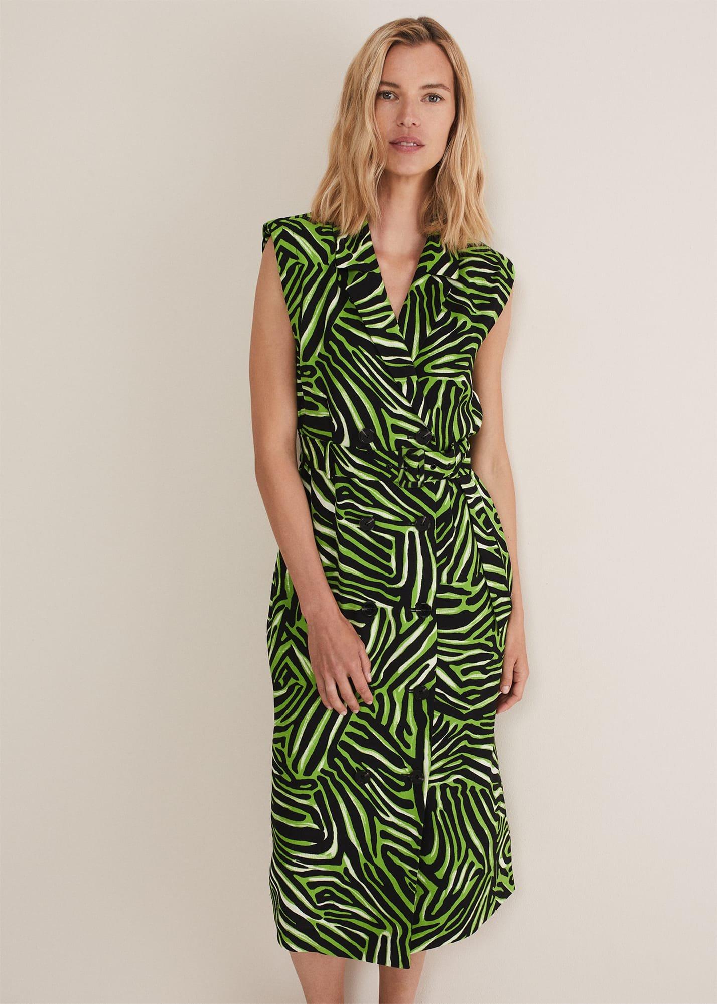 Trinny Zebra Print Trench Midi Dress