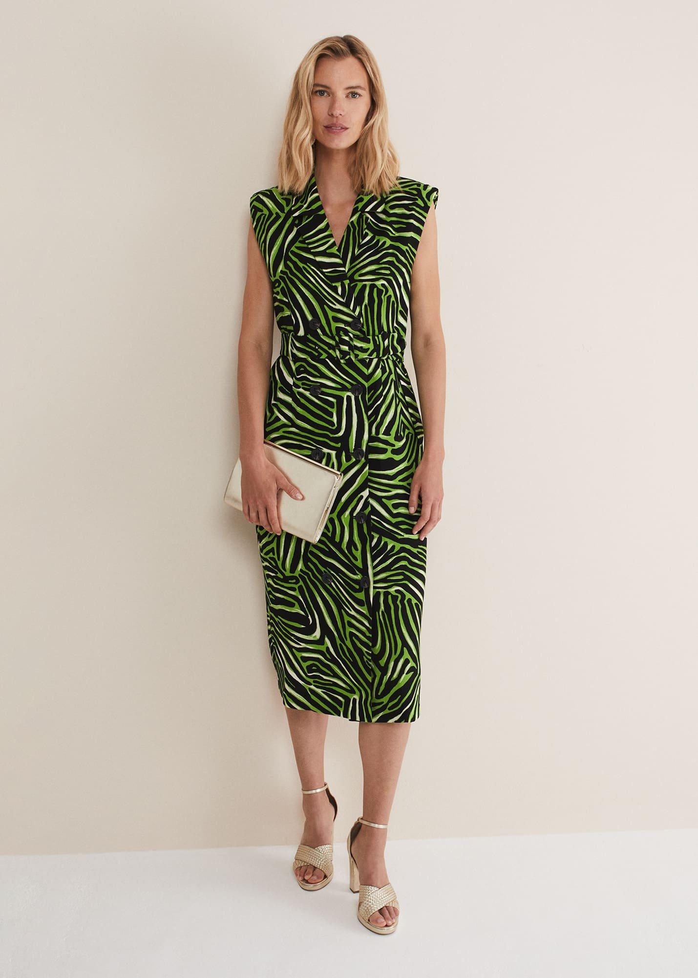 Trinny Zebra Print Trench Midi Dress