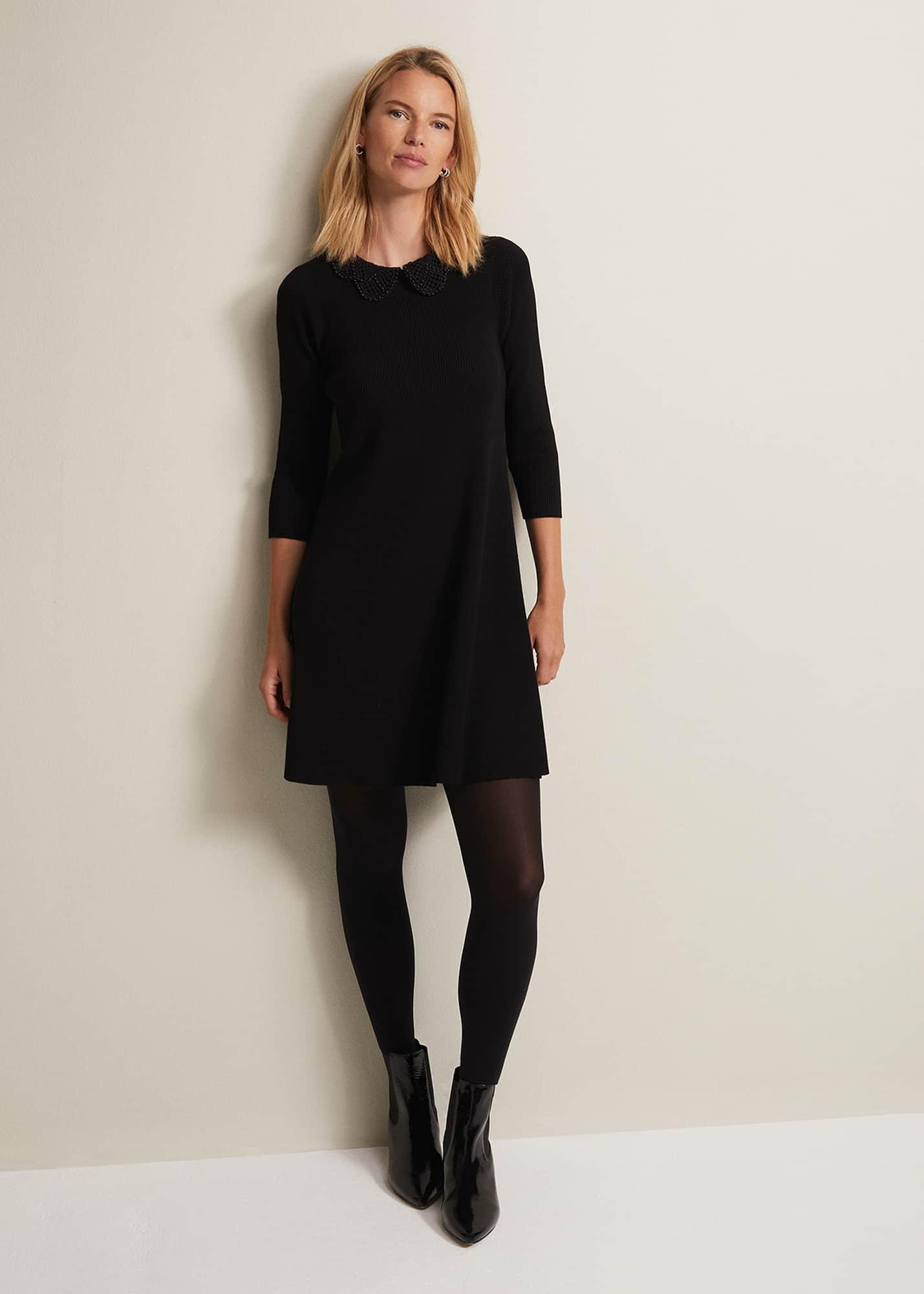 Evelyn Black Ribbed Mini Dress