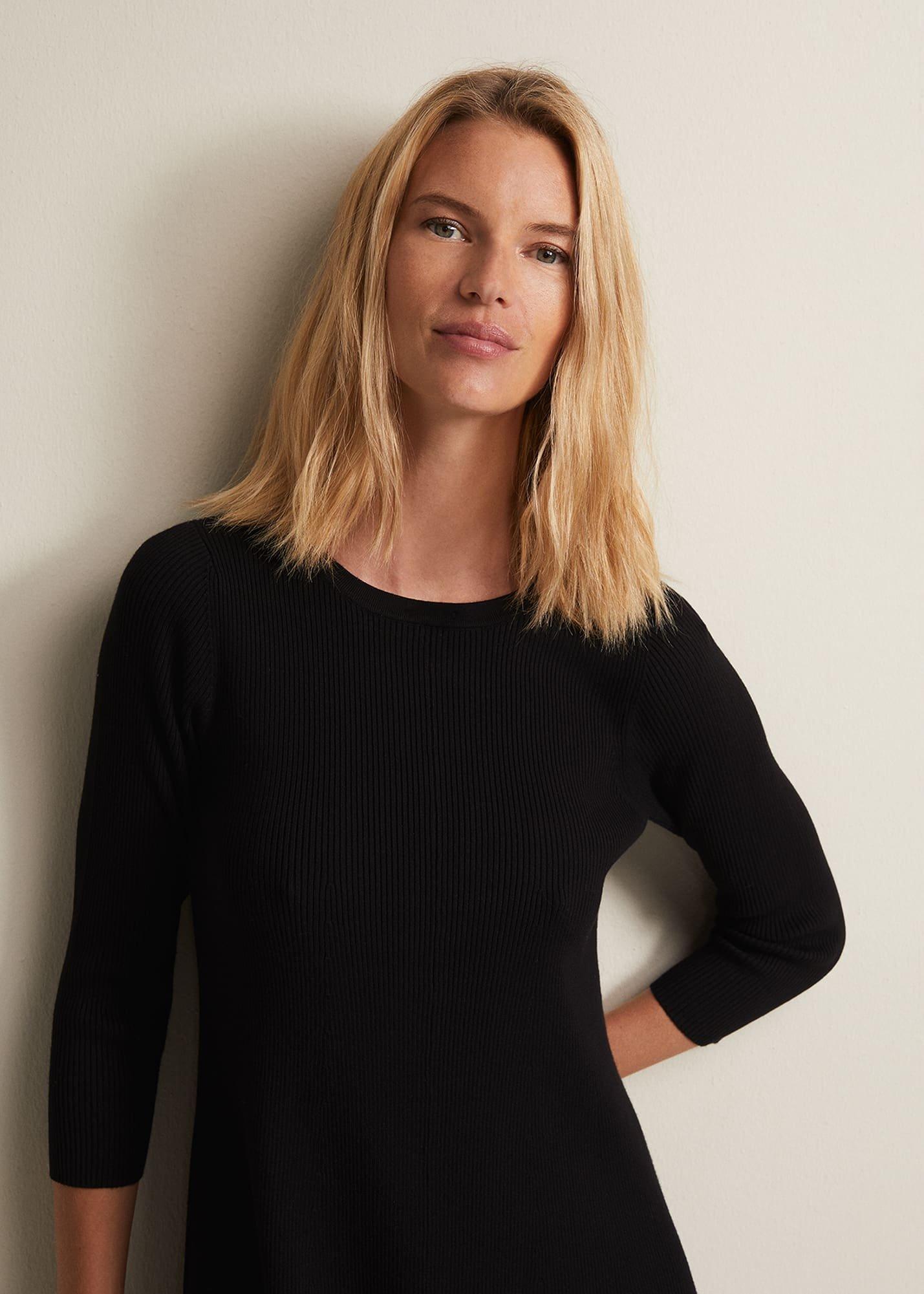 Evelyn Black Ribbed Mini Dress