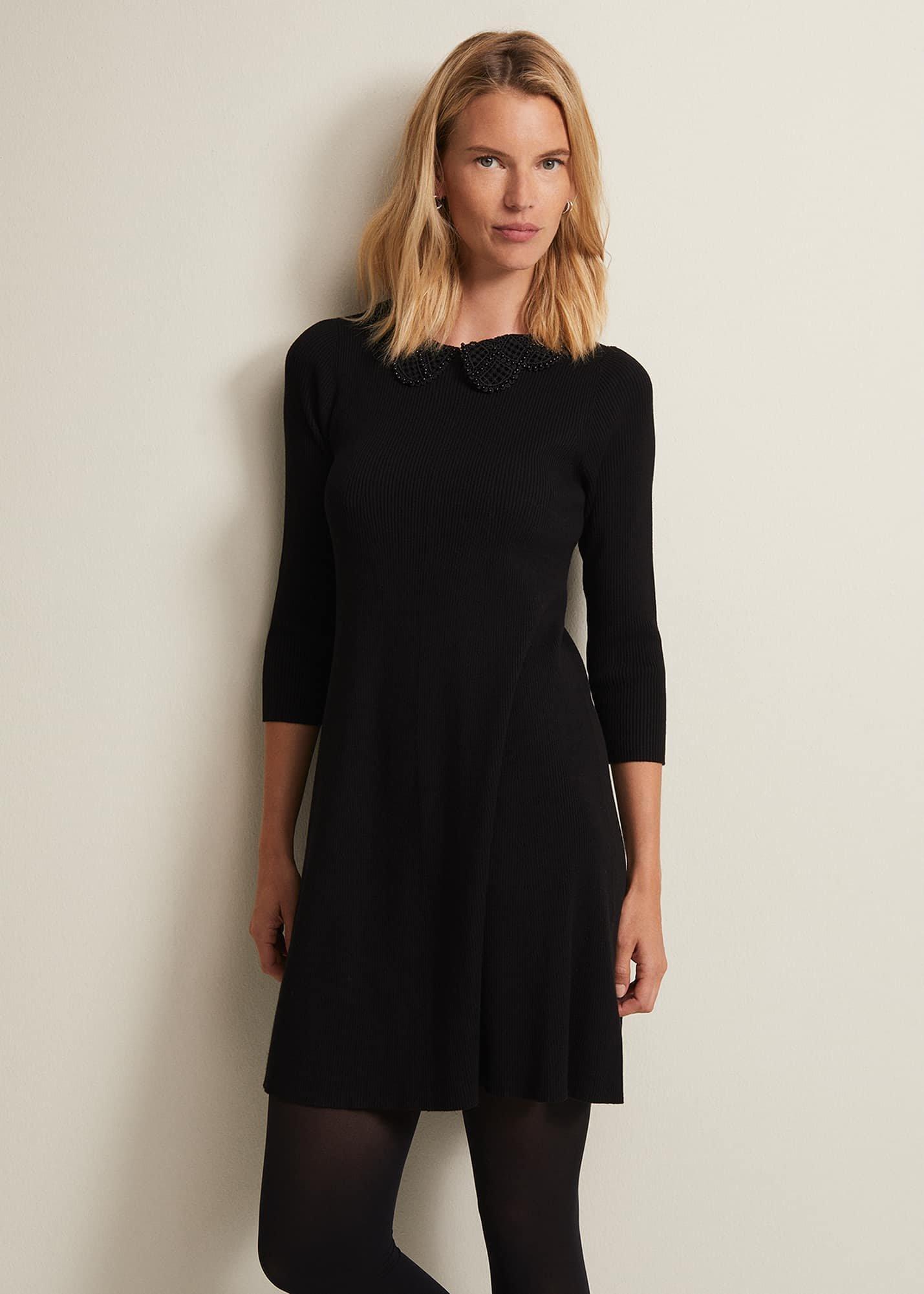 Evelyn Black Ribbed Mini Dress
