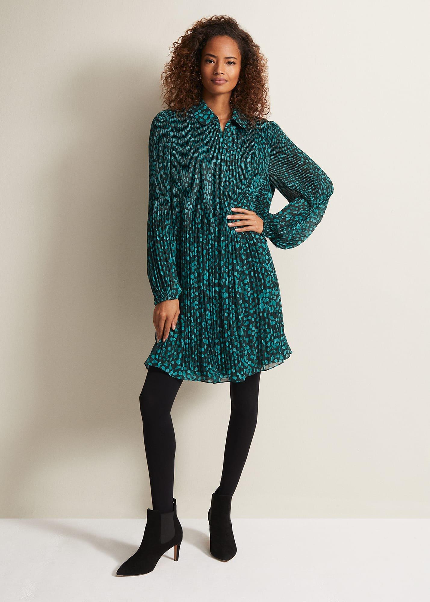 Ella Ditsy Pleated Mini Dress