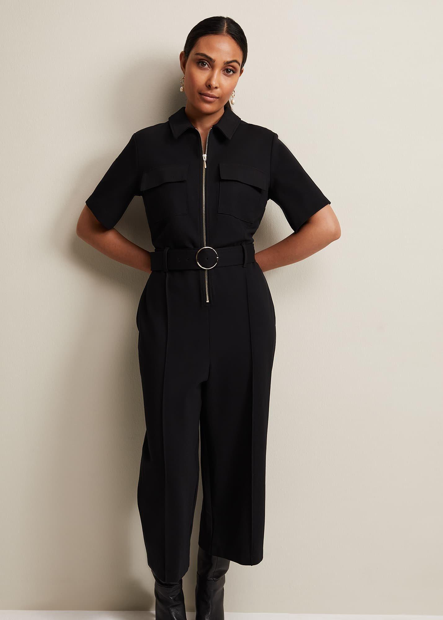 Petite Polly Black Zip Jumpsuit