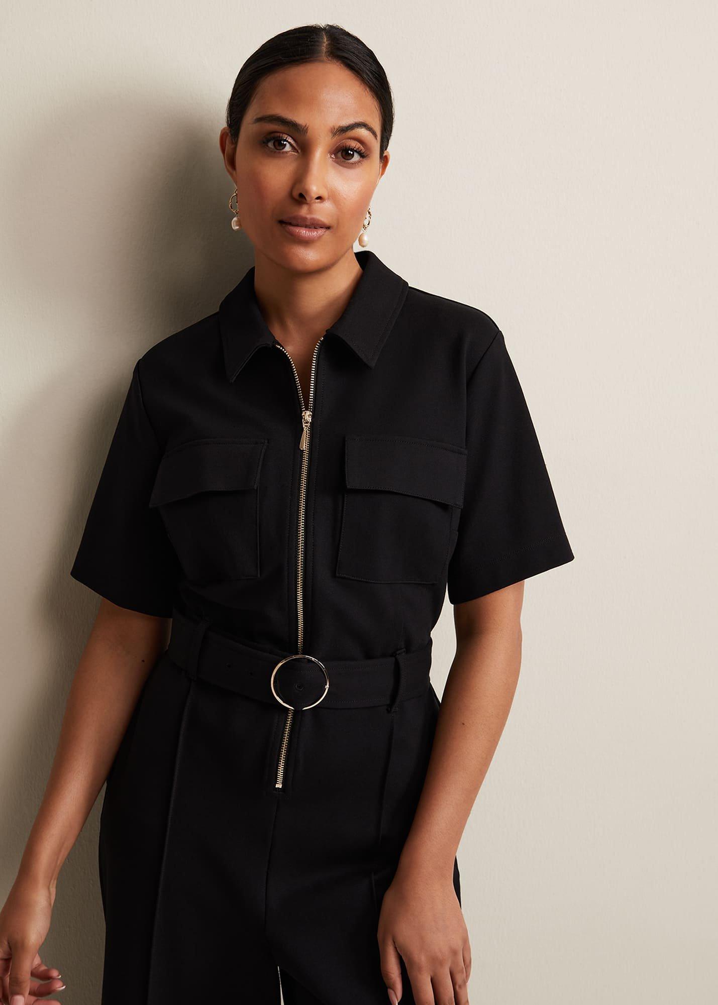 Petite Polly Black Zip Jumpsuit