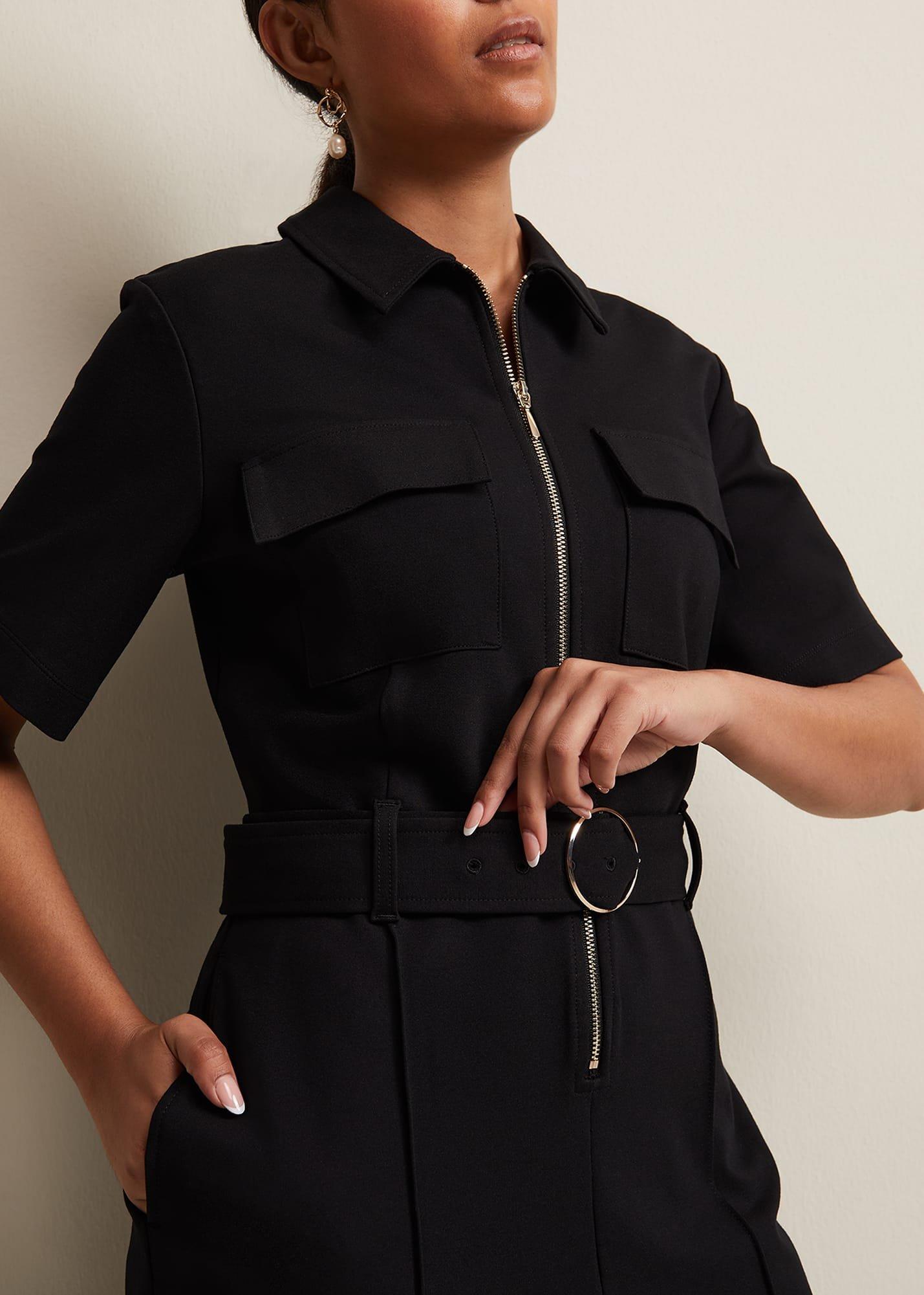 Petite Polly Black Zip Jumpsuit