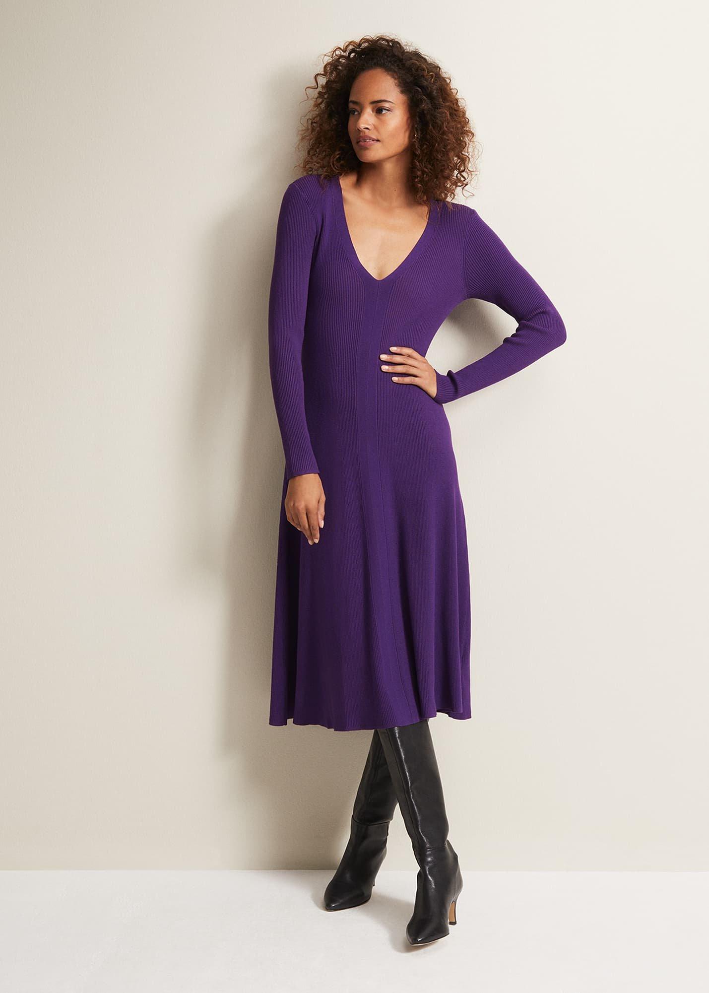 dark purple fit and flare dress Black and Purple Floral Fit n Flare Dress main image 0