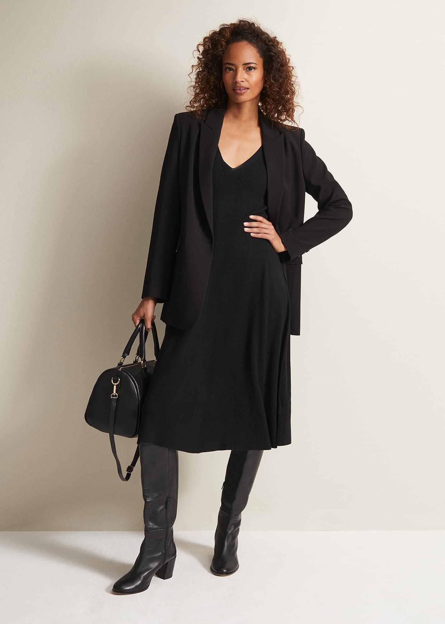 Amberlyn Black Fit And Flare Midi Dress