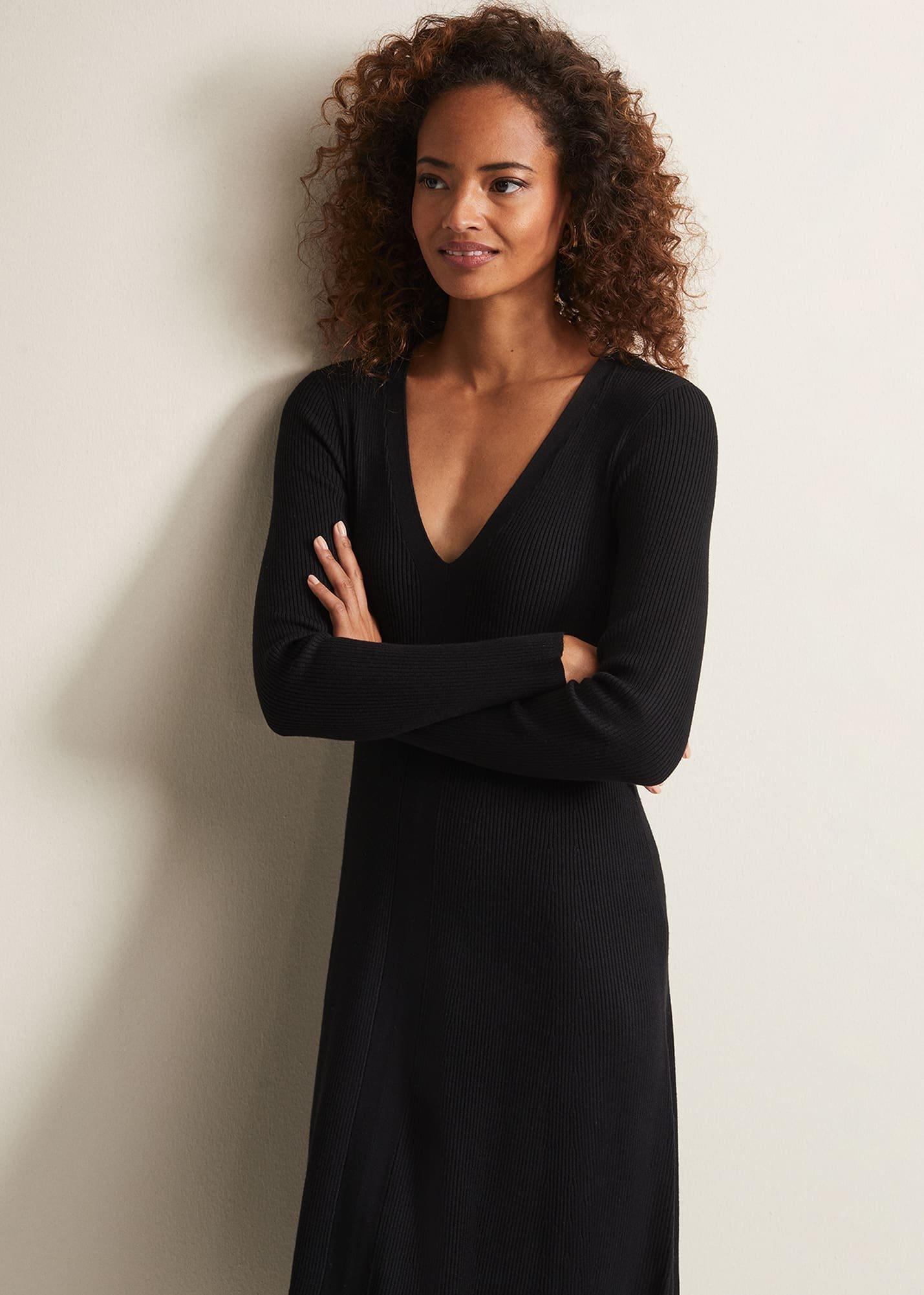 Amberlyn Black Fit And Flare Midi Dress