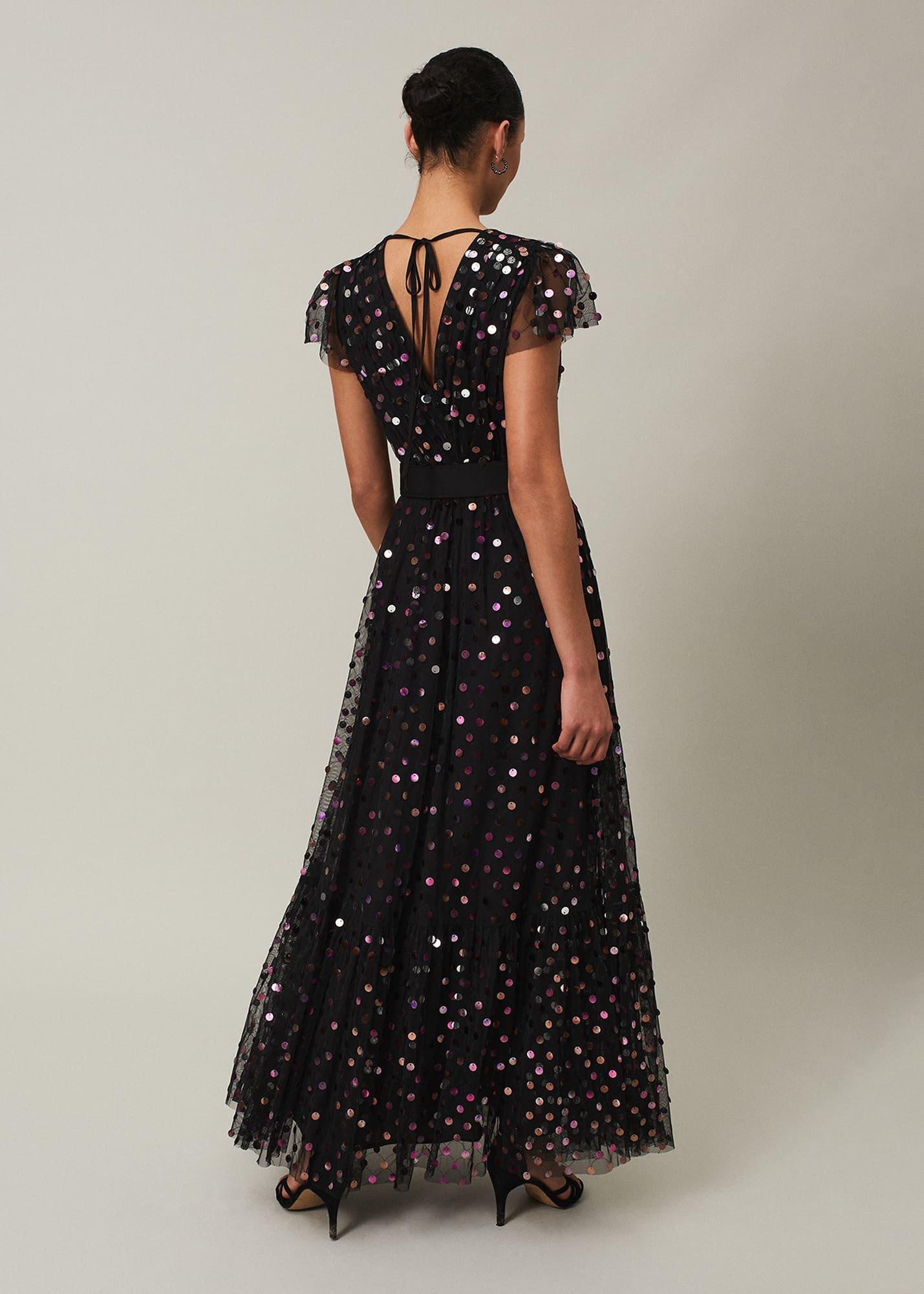 Loren Sequin Spot Tulle Maxi Dress