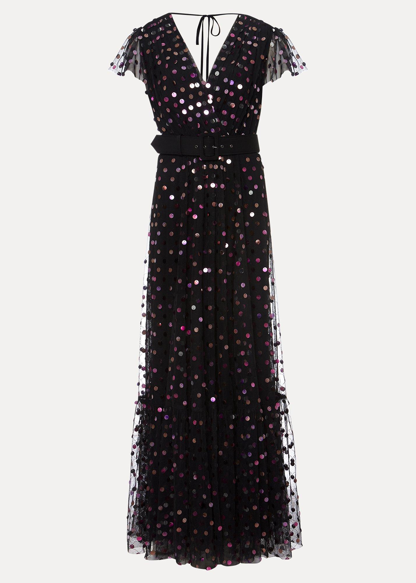 Loren Sequin Spot Tulle Maxi Dress
