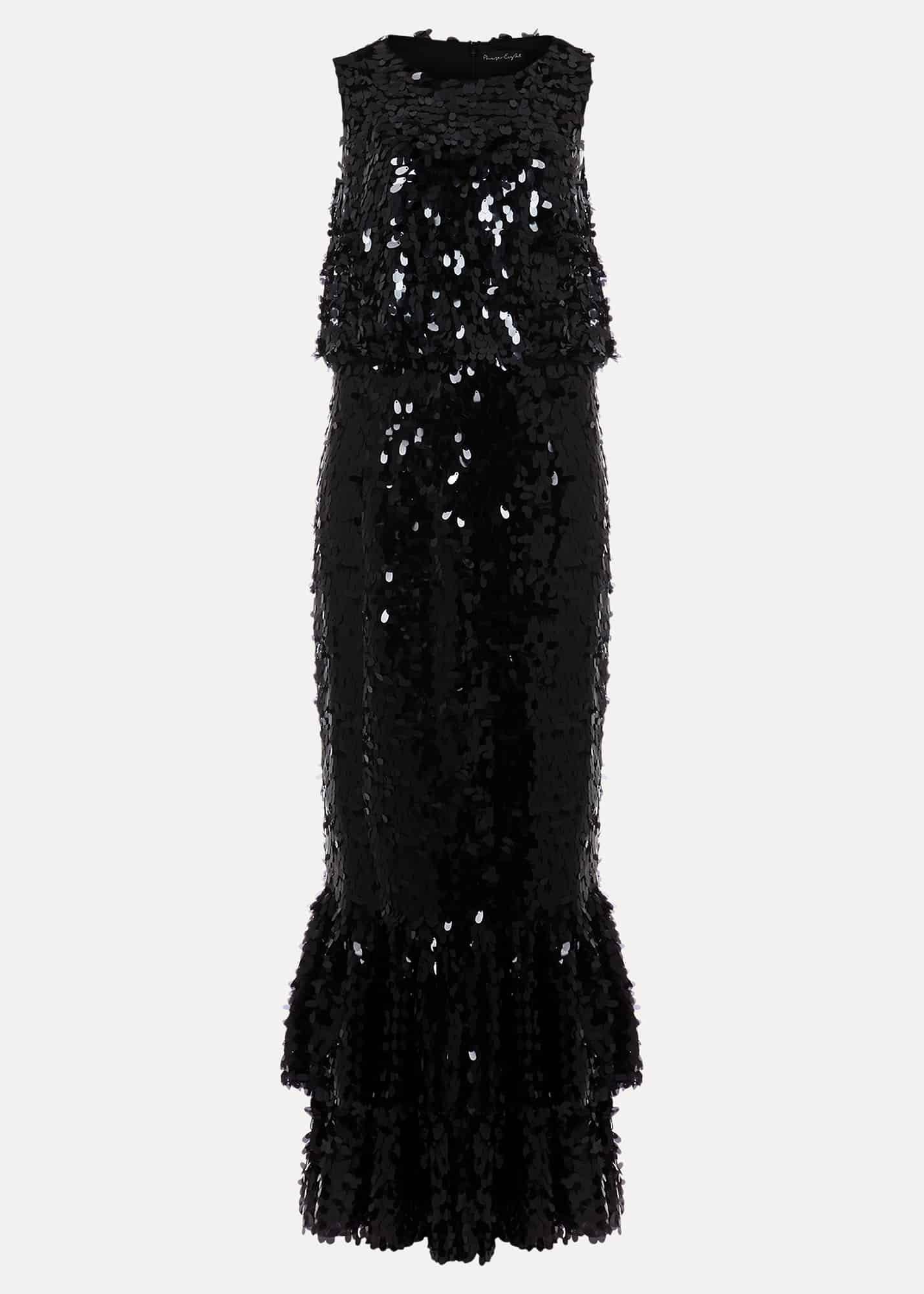 Elena Black Sequin Tiered Maxi Dress
