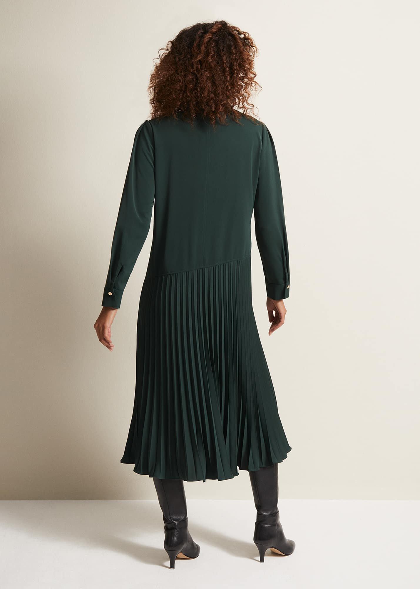 ${product-id}-Helena Pleated Shirt Midi Dress-Dark Green-${view-type}