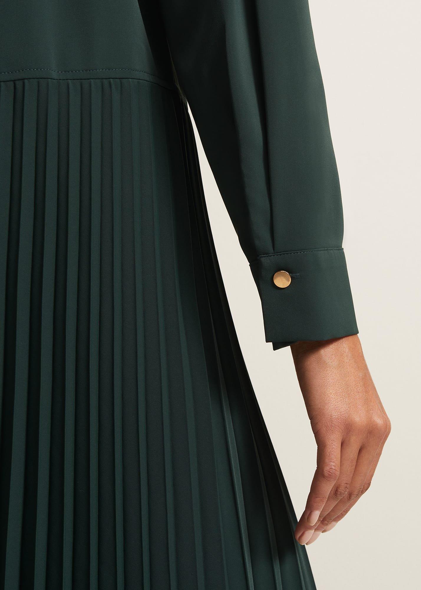 ${product-id}-Helena Pleated Shirt Midi Dress-Dark Green-${view-type}