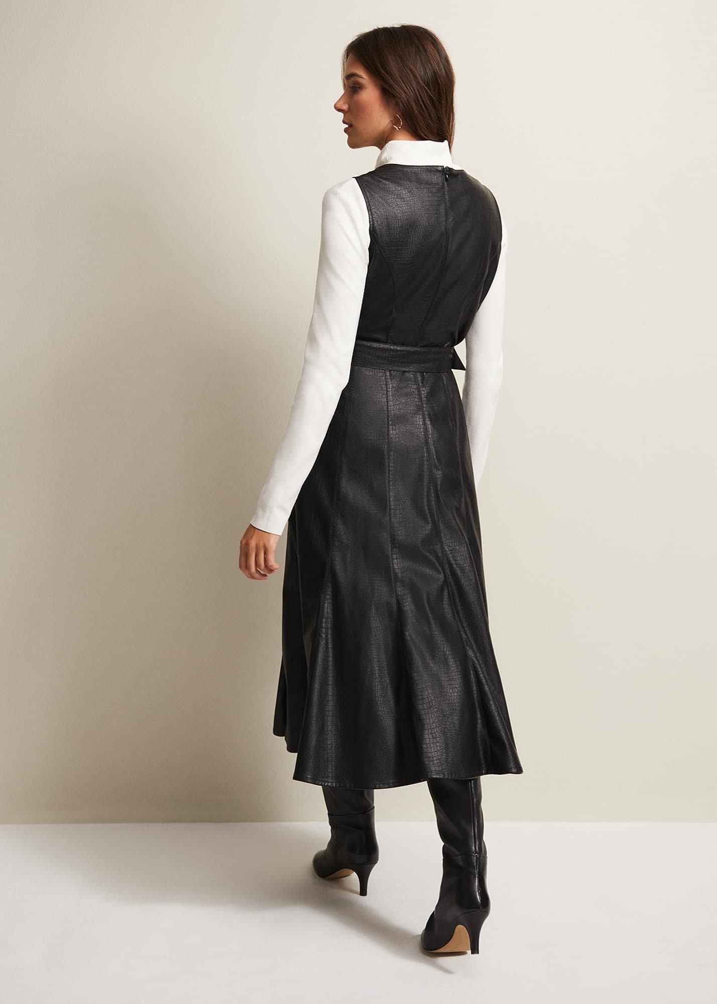 Khloe Black Faux Leather Midi Dress