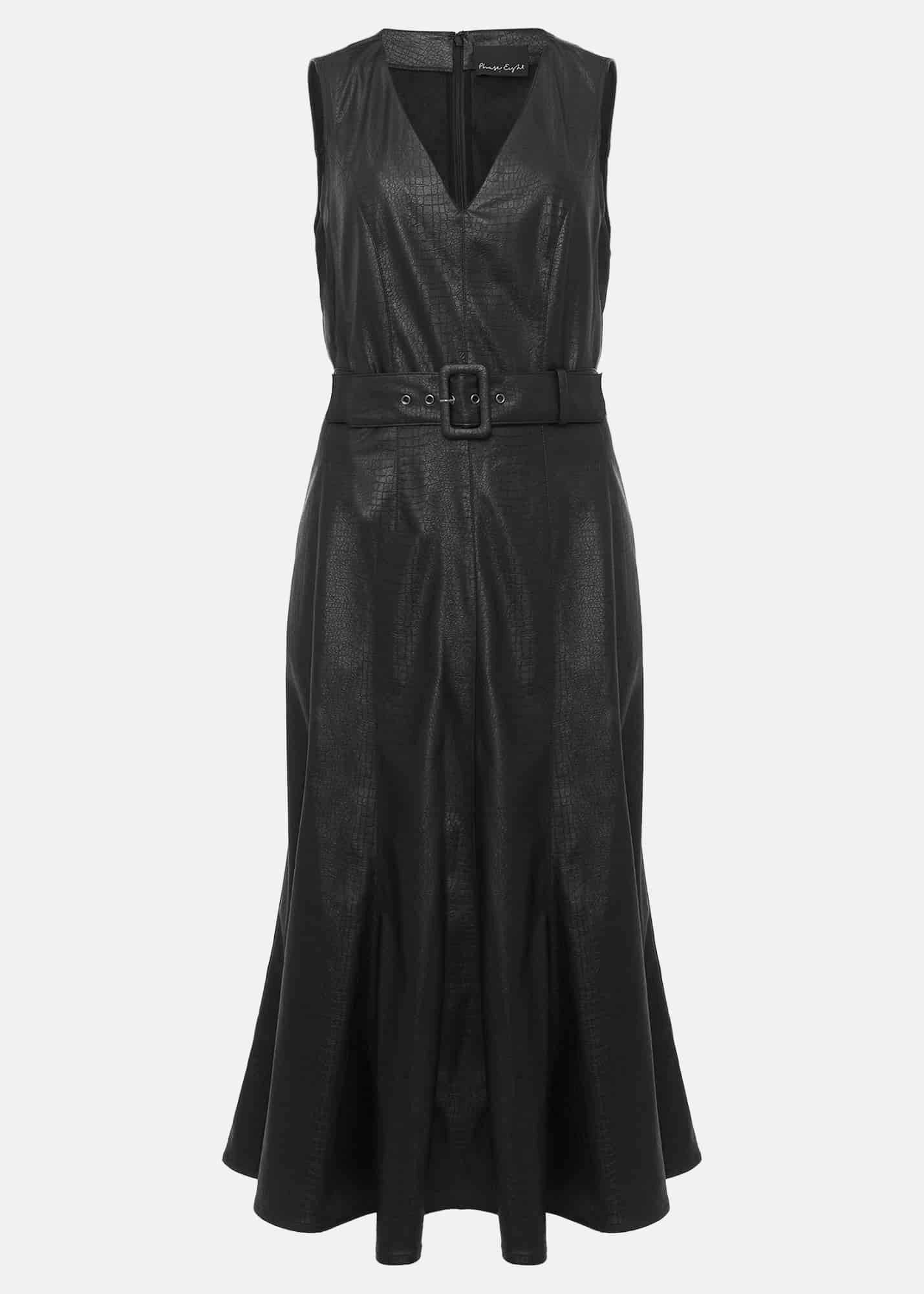 Khloe Black Faux Leather Midi Dress