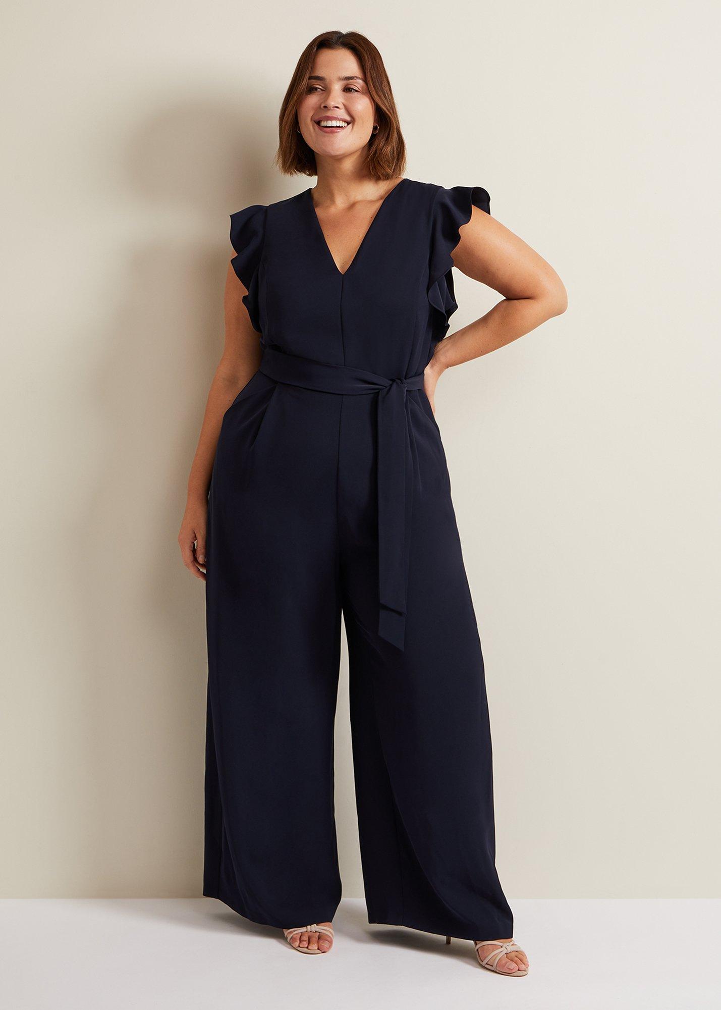 ${product-id}-Kallie V Neck Frill Jumpsuit-Navy-${view-type}