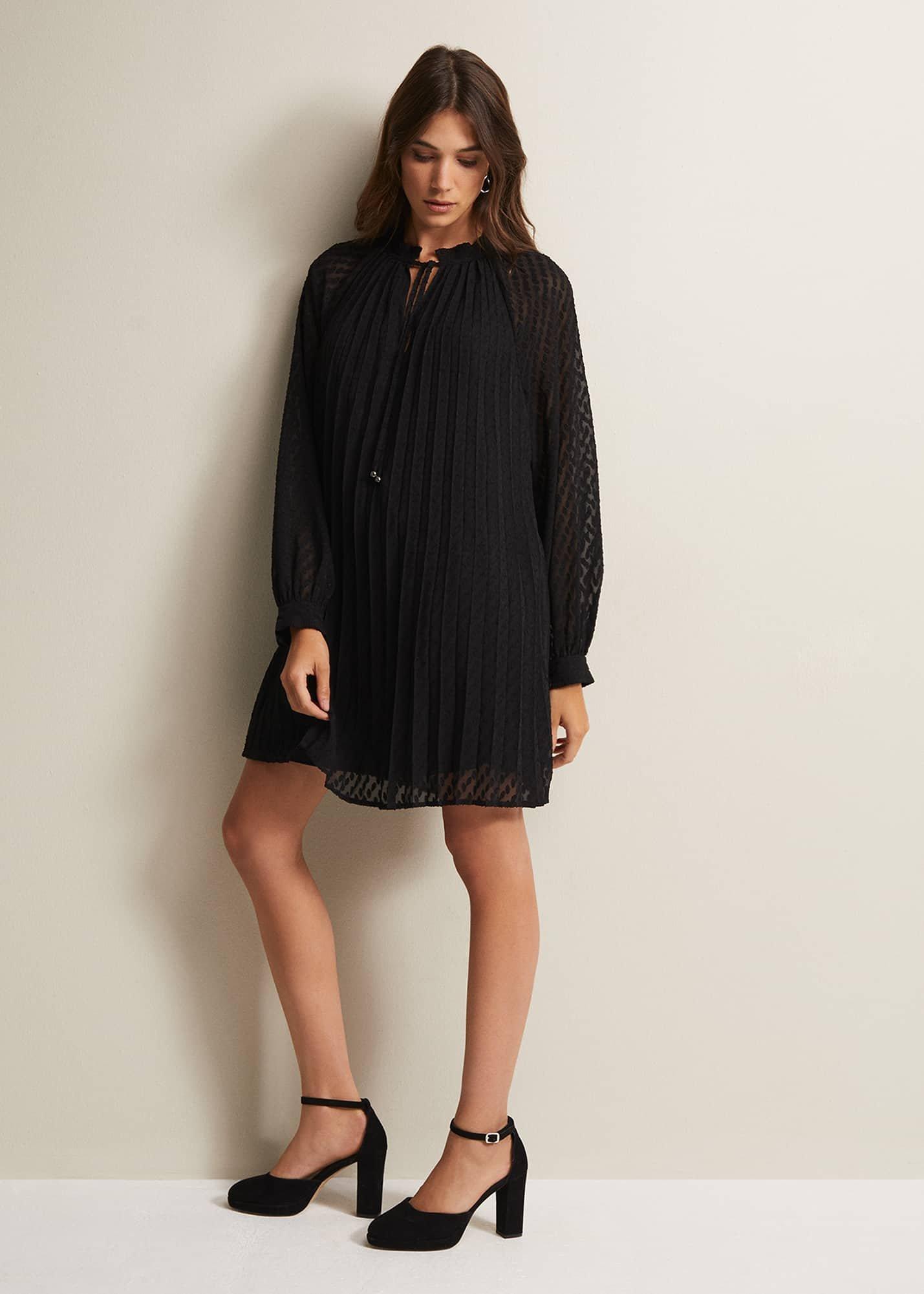 ${product-id}-Nikkita Pleated Swing Mini Dress-Black-${view-type}